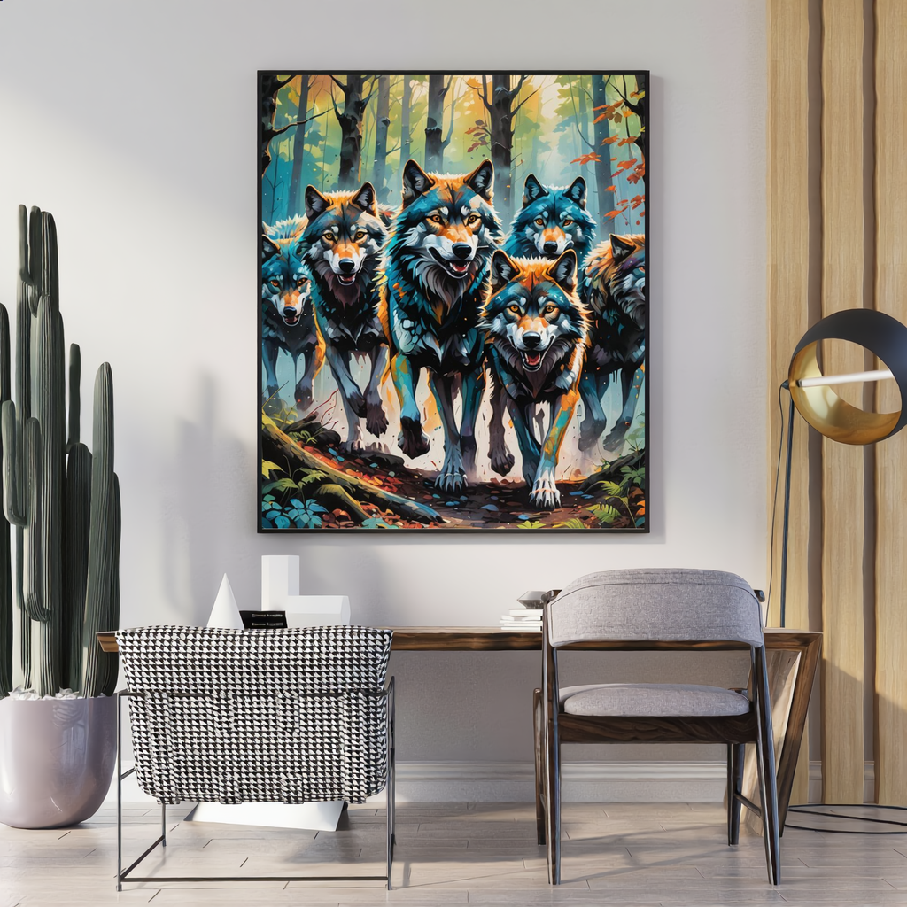 Wolf Pack – Forest Run Digital Art Print