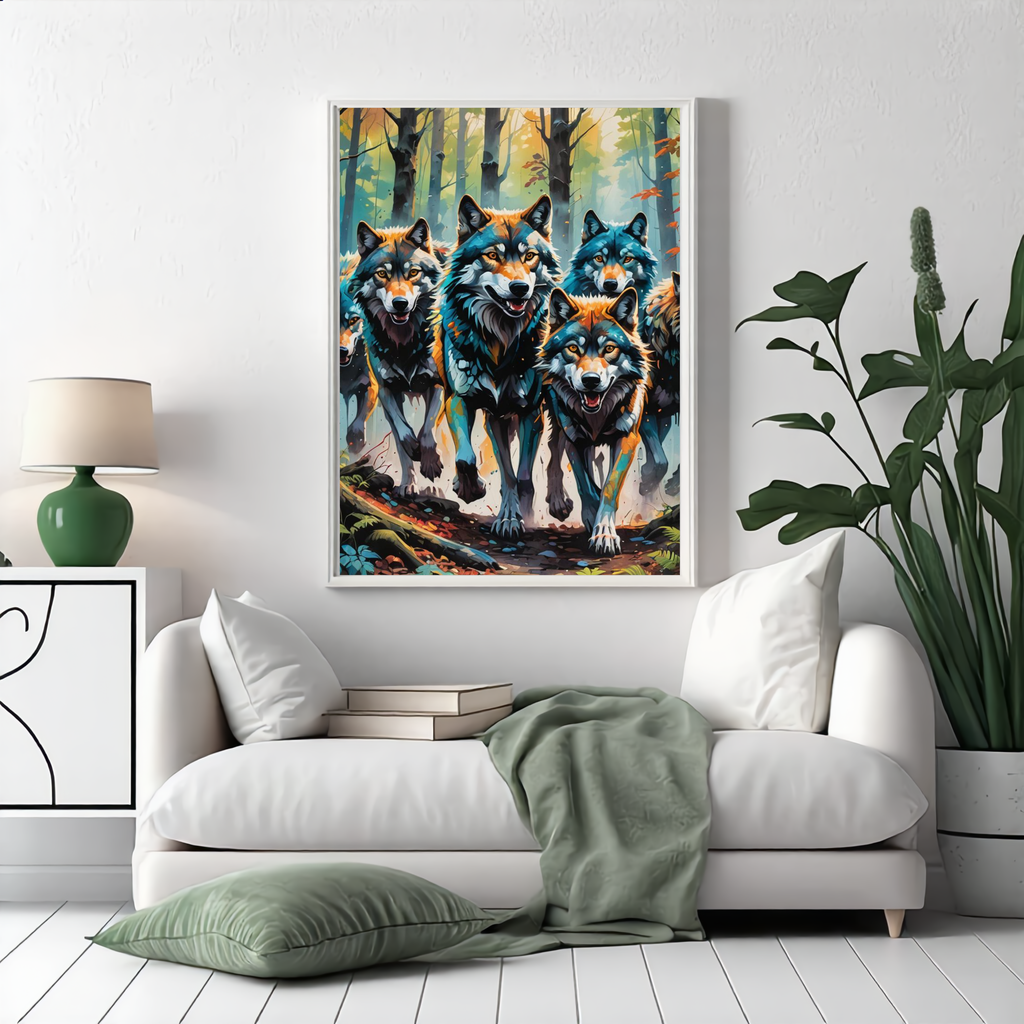 Wolf Pack – Forest Run Digital Art Print