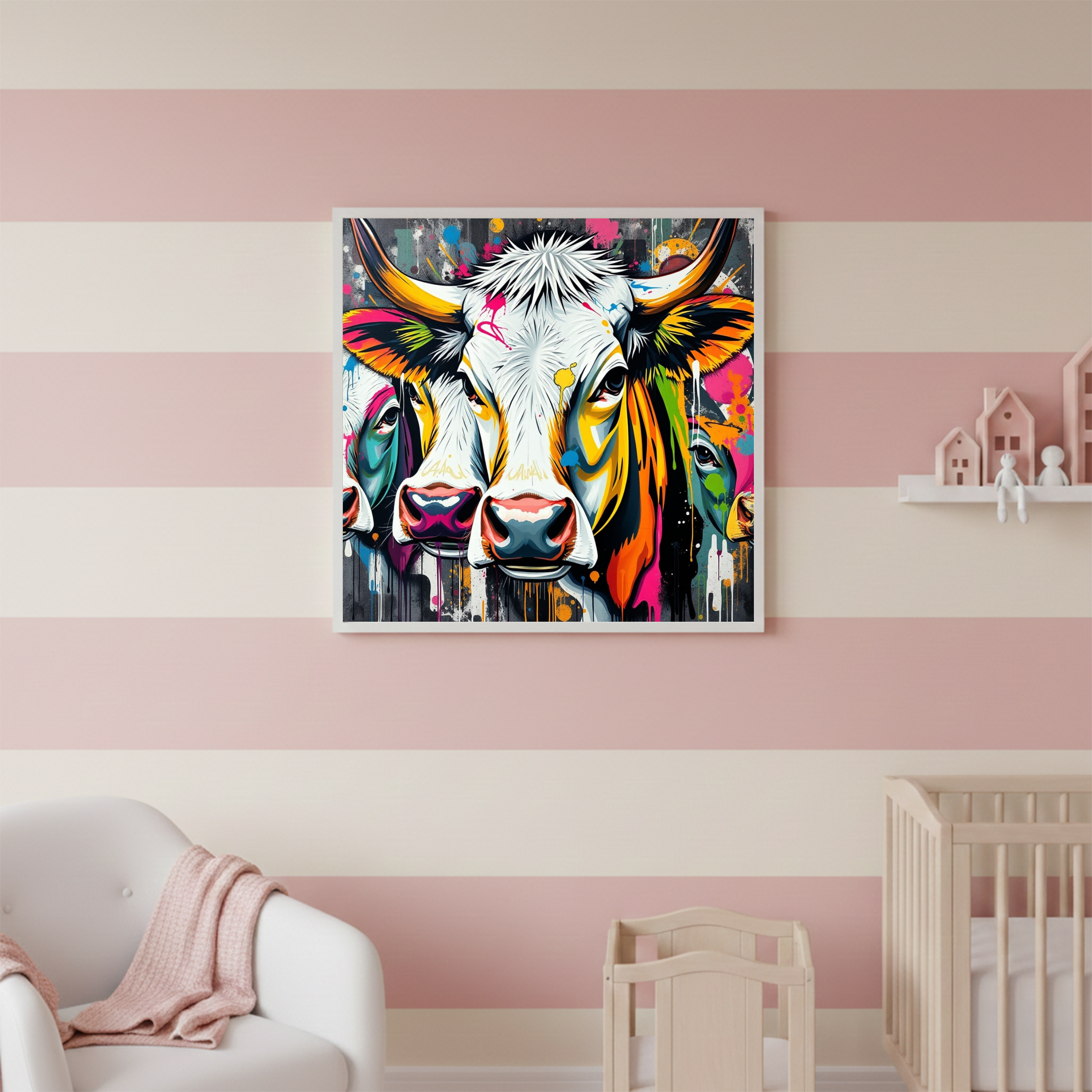 Abstract Cow Portrait – Digital Art Print