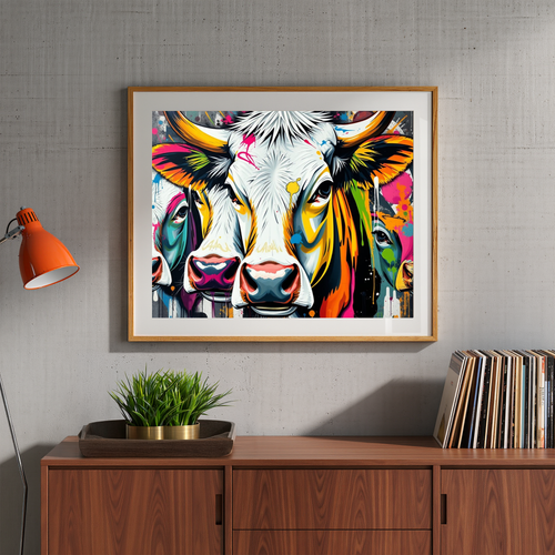 Abstract Cow Portrait – Digital Art Print