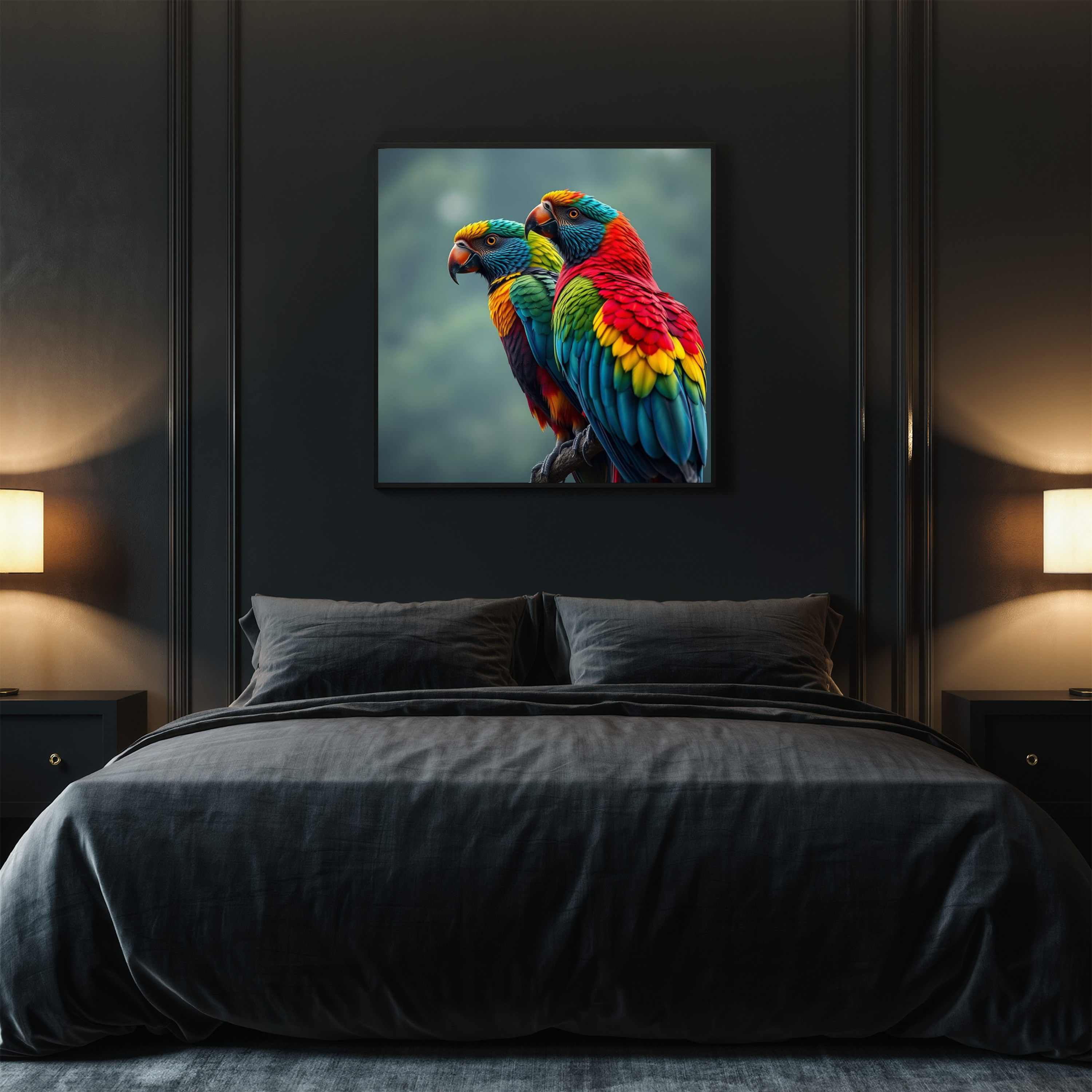 Tropical Macaw Pair – Colourful Wildlife Digital Art Print