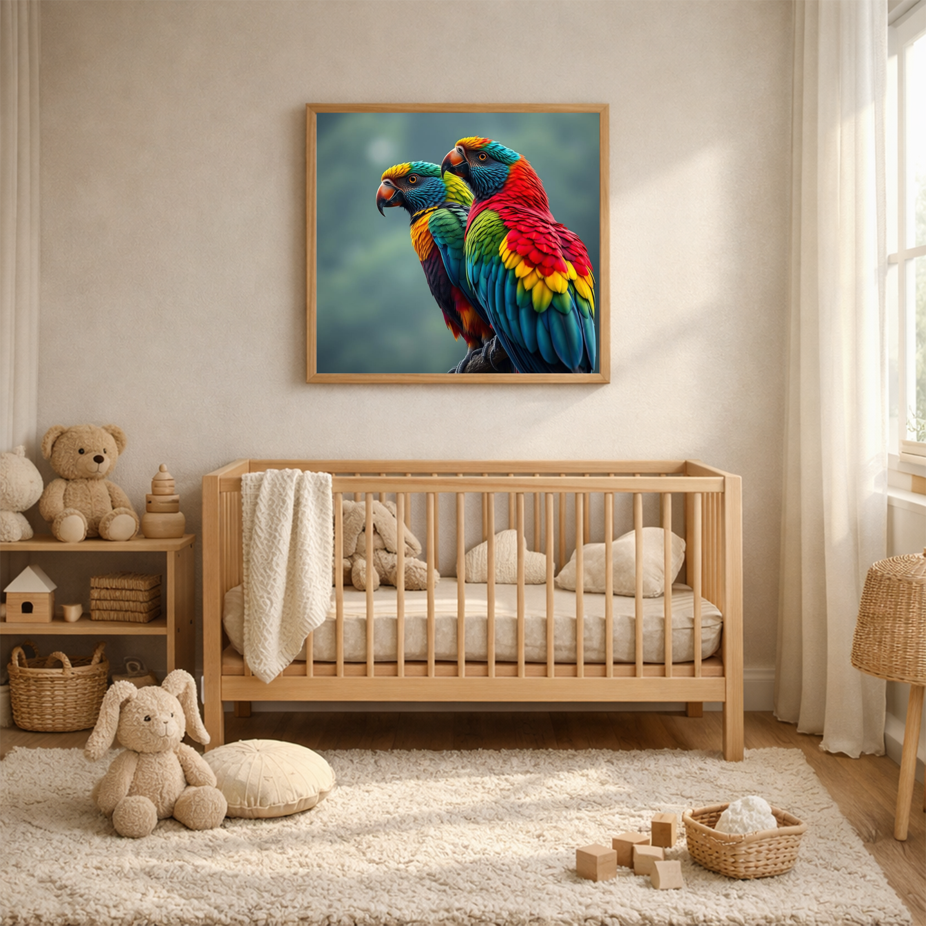 Tropical Macaw Pair – Colourful Wildlife Digital Art Print