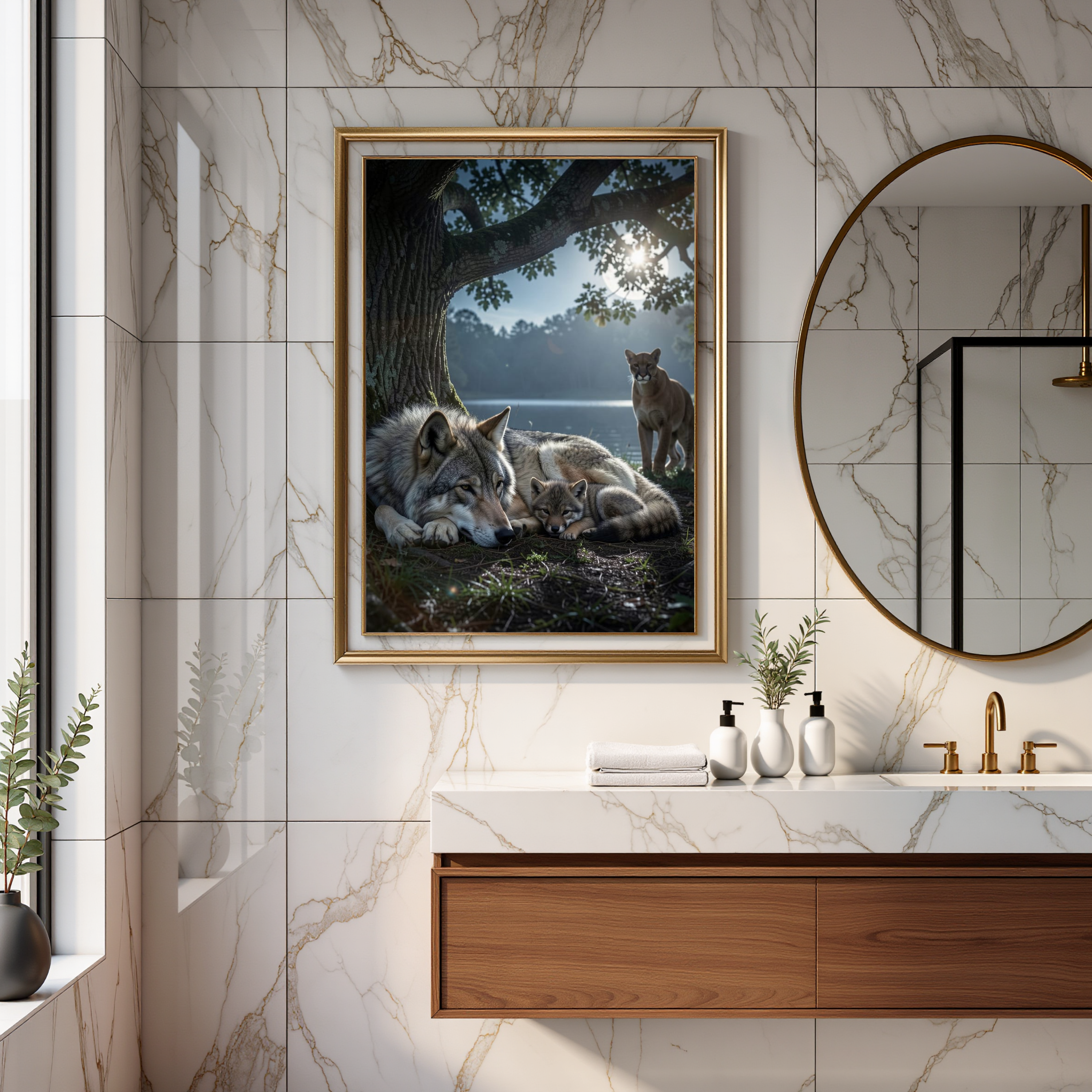 Moonlit Wolves – Forest Rest Digital Art Print