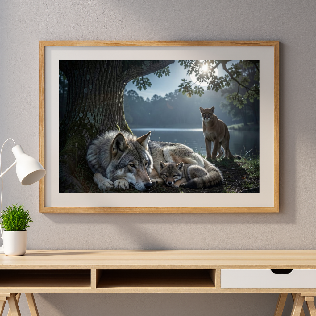 Moonlit Wolves – Forest Rest Digital Art Print