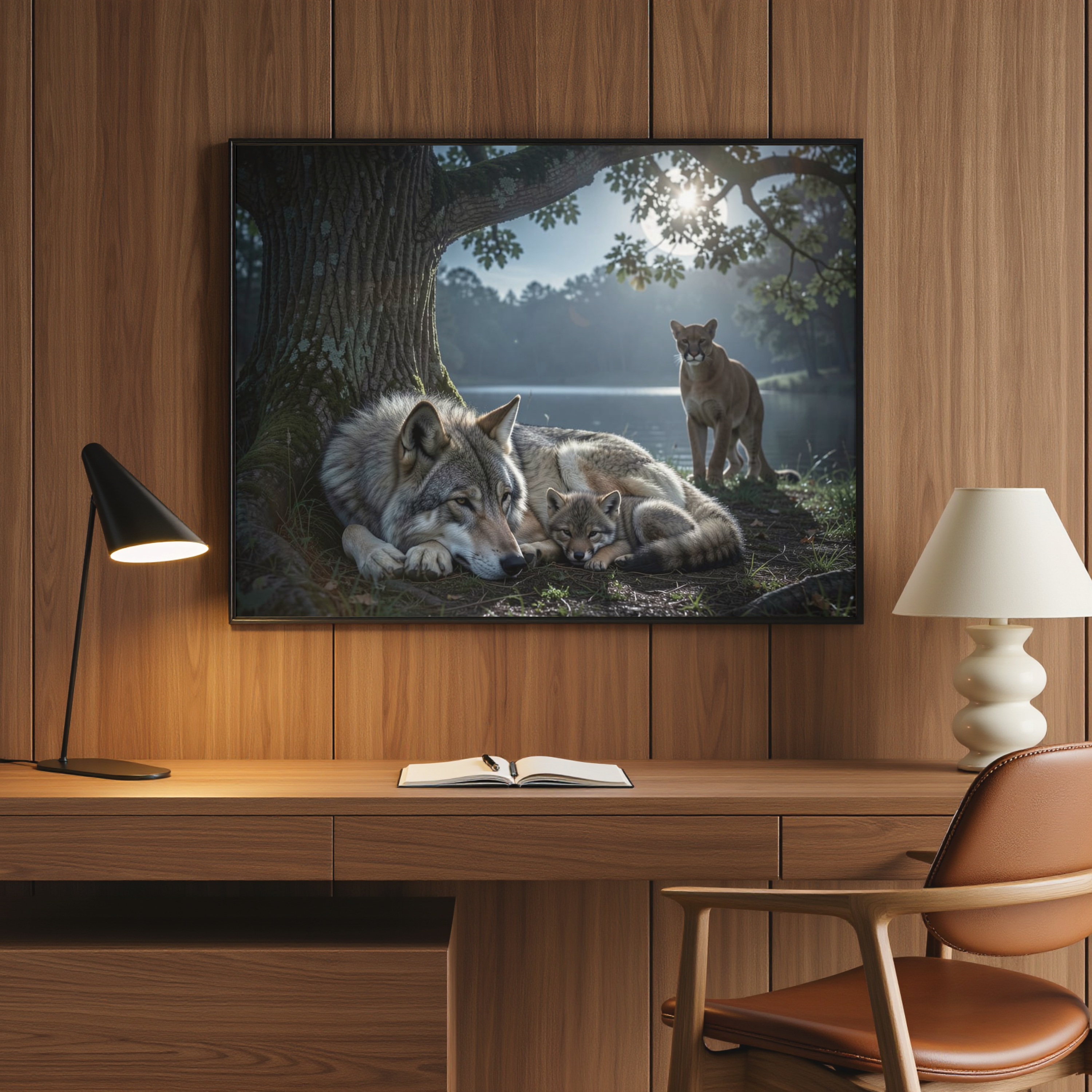 Moonlit Wolves – Forest Rest Digital Art Print
