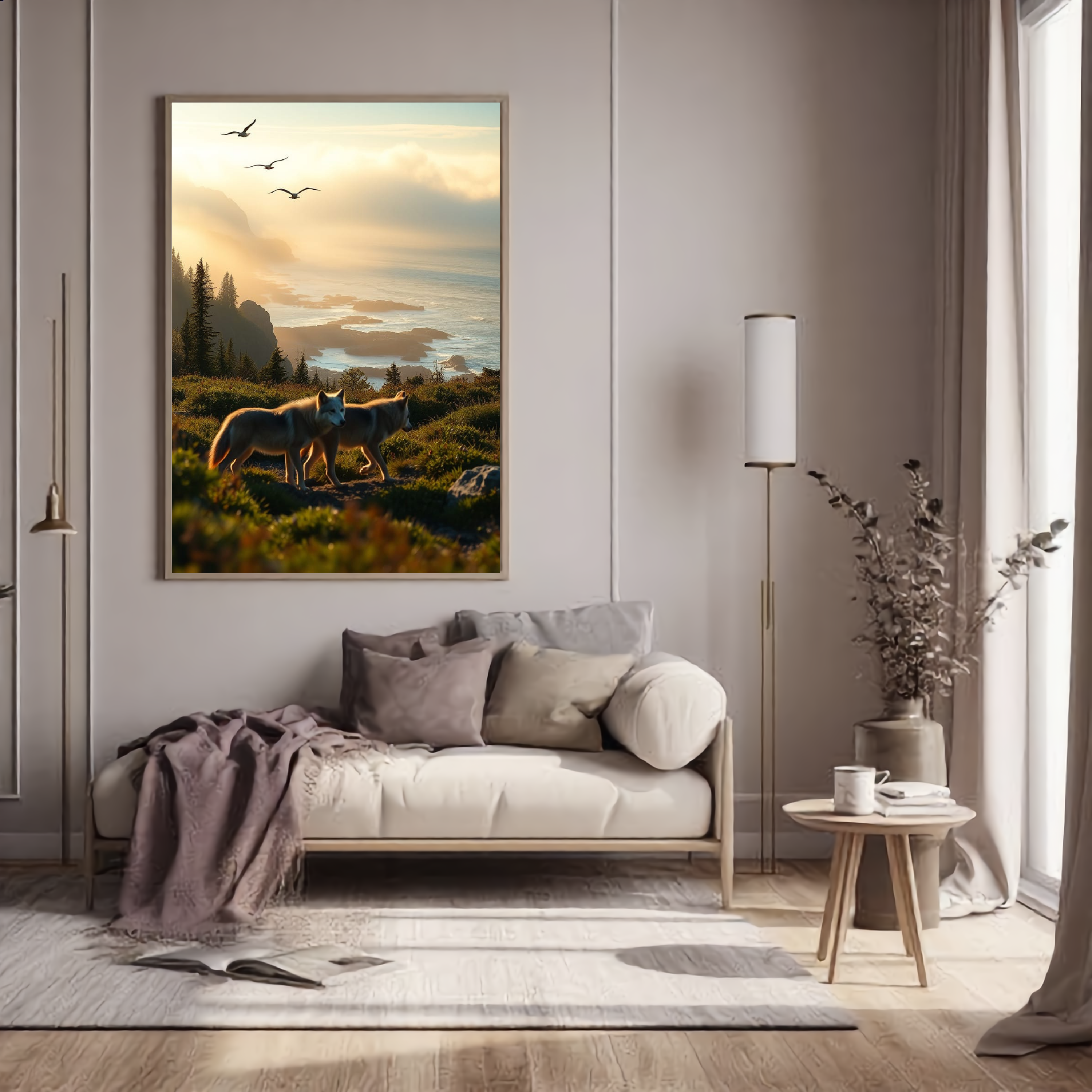 Wolves on the Misty Coast — Digital Art Print