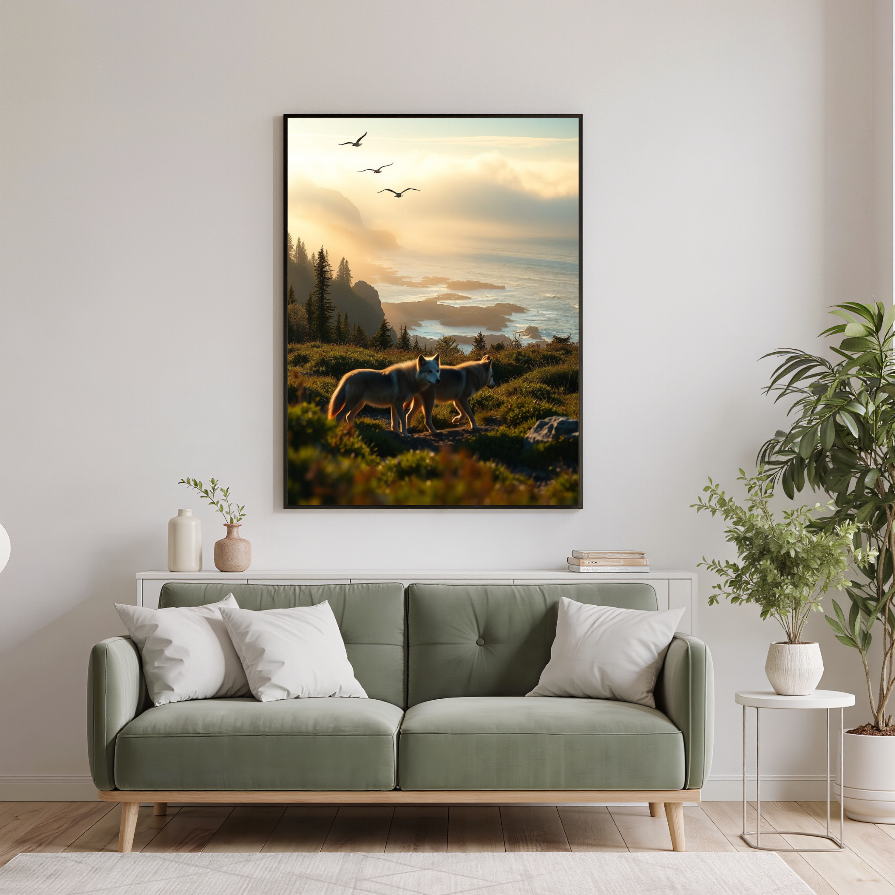Wolves on the Misty Coast — Digital Art Print