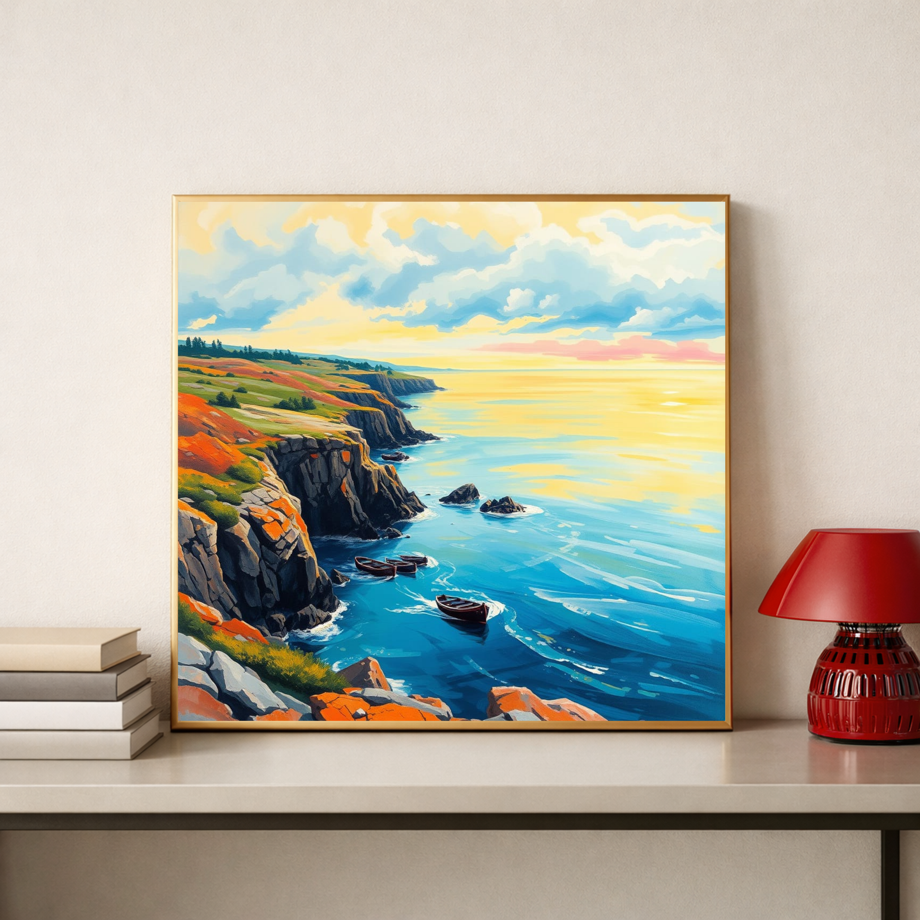Coastal Cliffs at Golden Hour — Digital Art Print