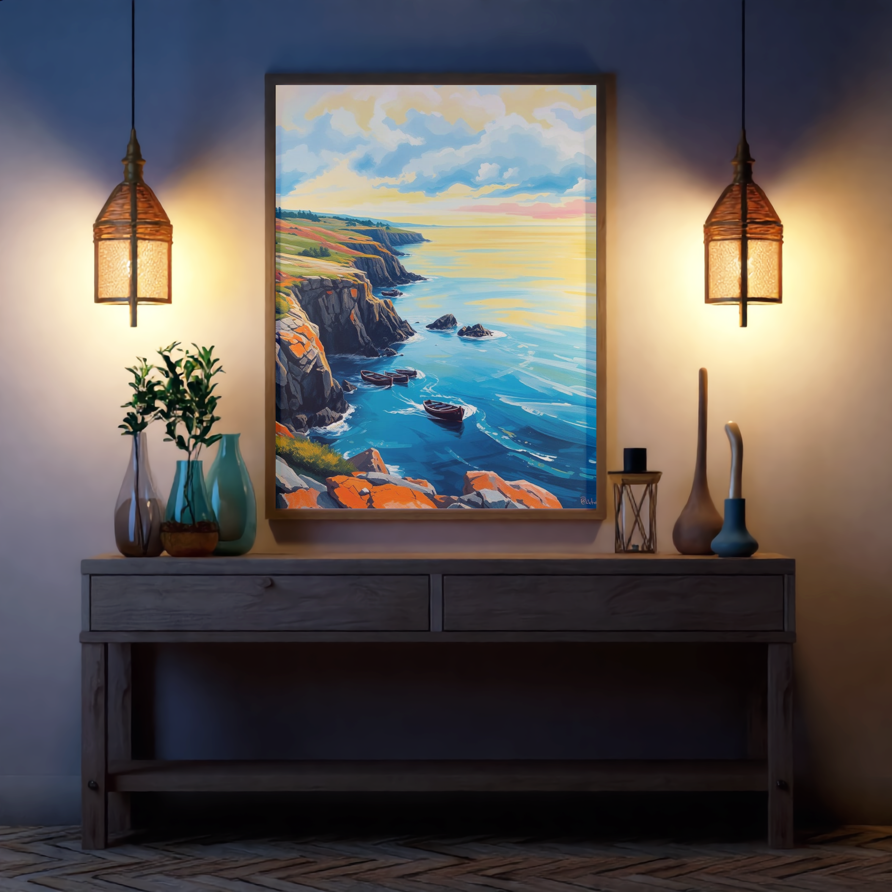 Coastal Cliffs at Golden Hour — Digital Art Print