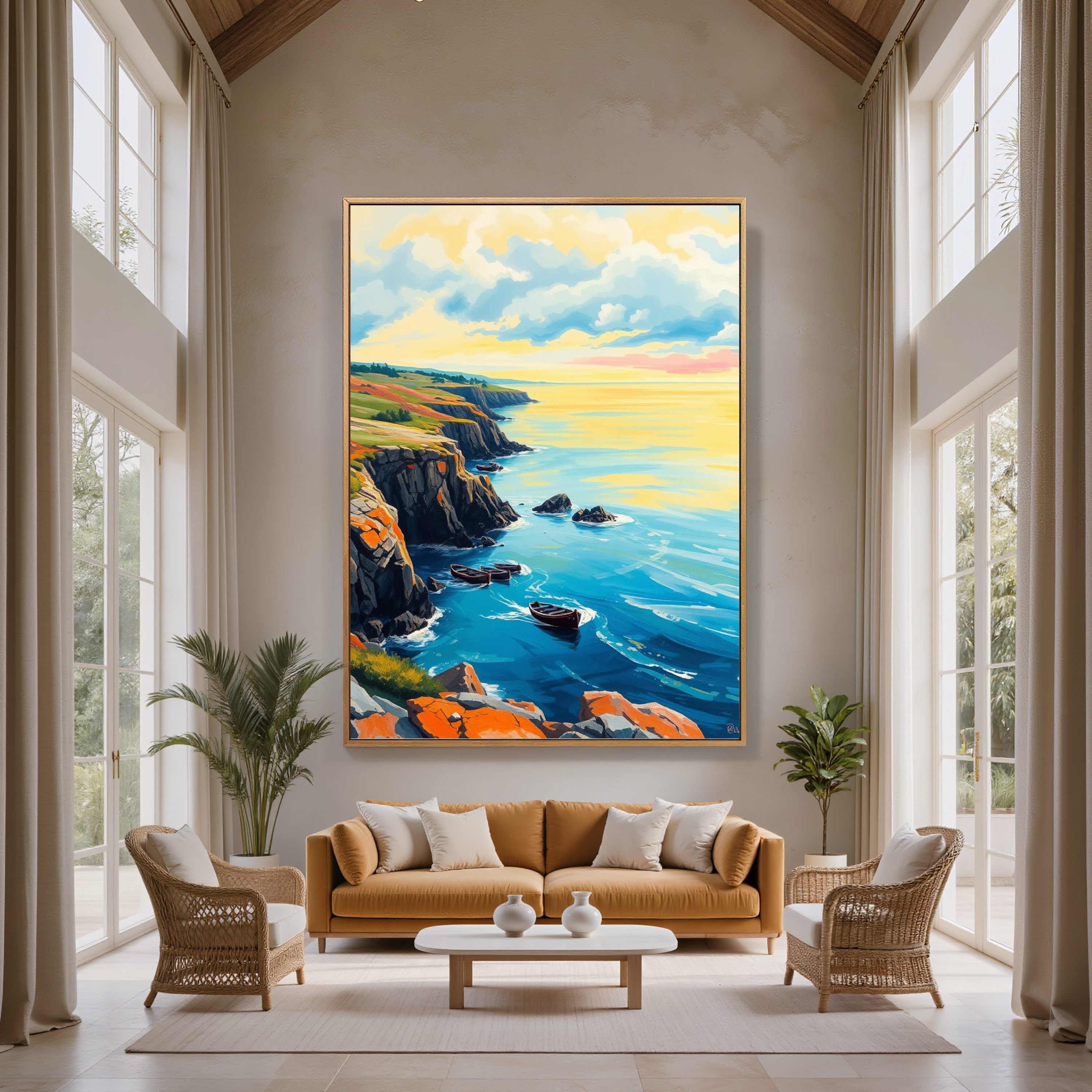 Coastal Cliffs at Golden Hour — Digital Art Print