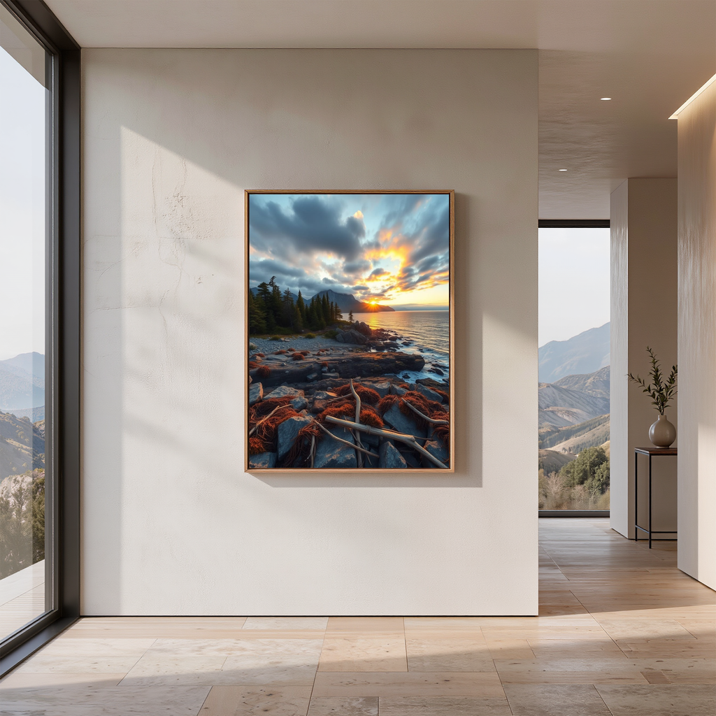 Rocky Lakeshore Sunset – Digital Art Print