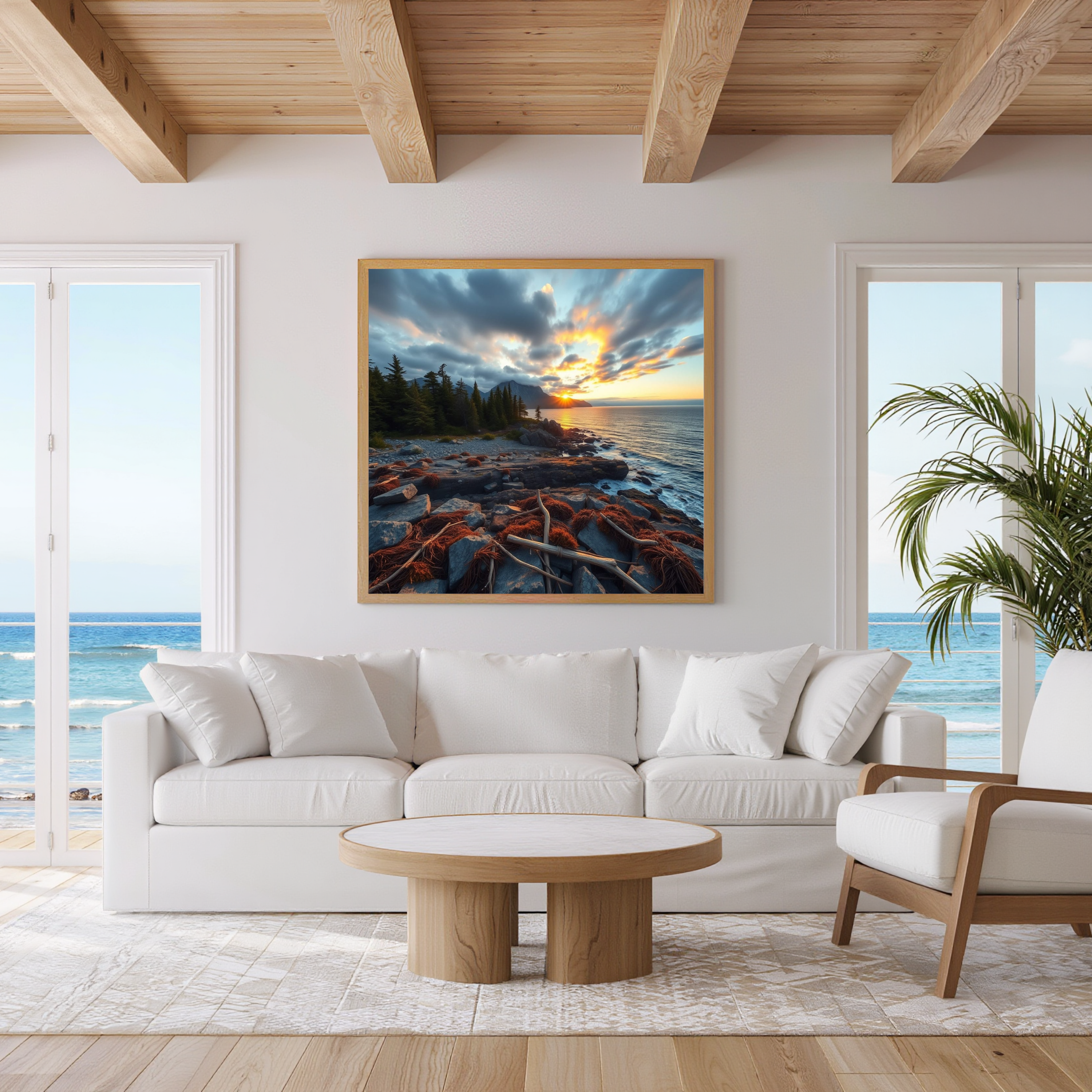 Rocky Lakeshore Sunset – Digital Art Print