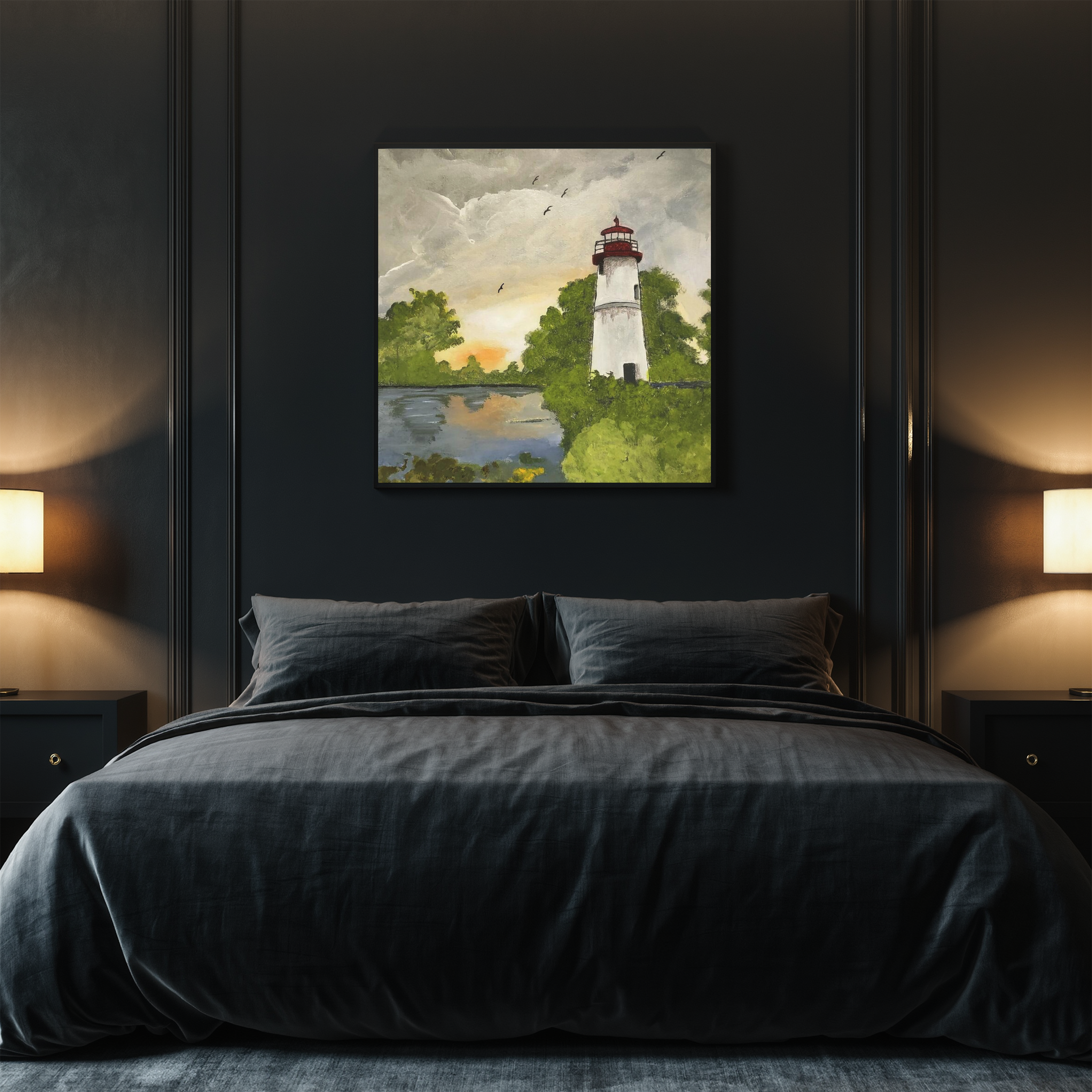 Lighthouse at Sunset — Original Acrylic Art Print
