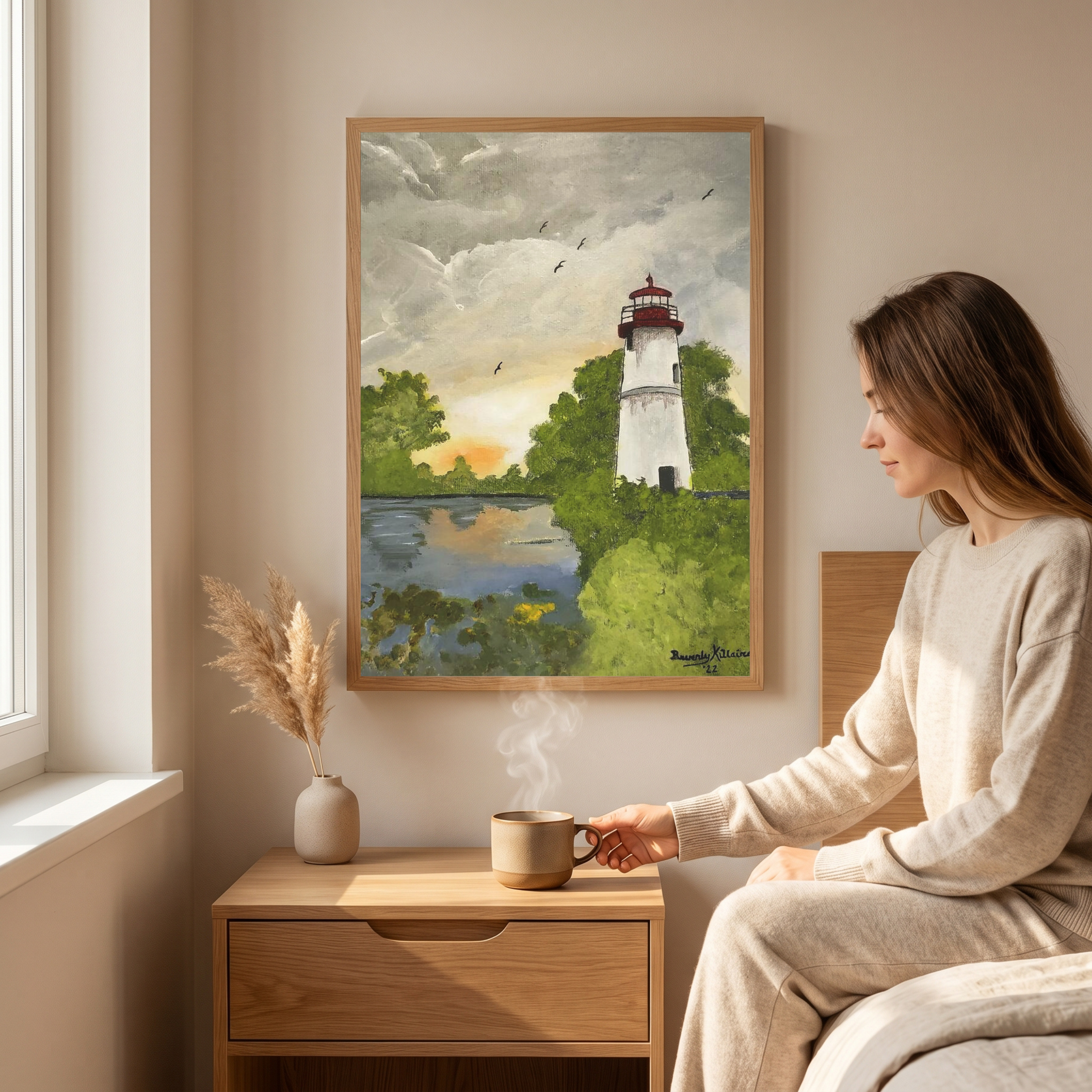 Lighthouse at Sunset — Original Acrylic Art Print