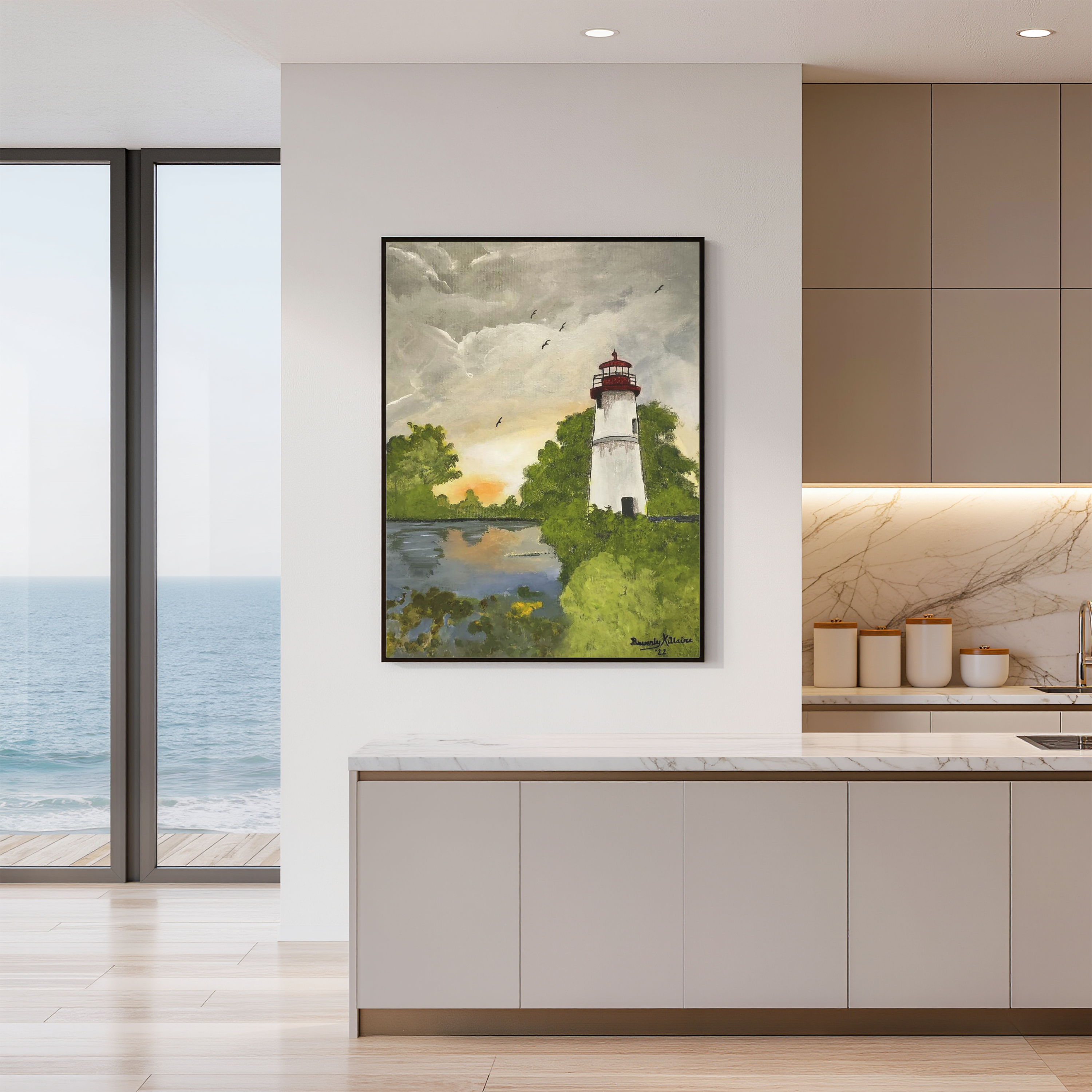 Lighthouse at Sunset — Original Acrylic Art Print