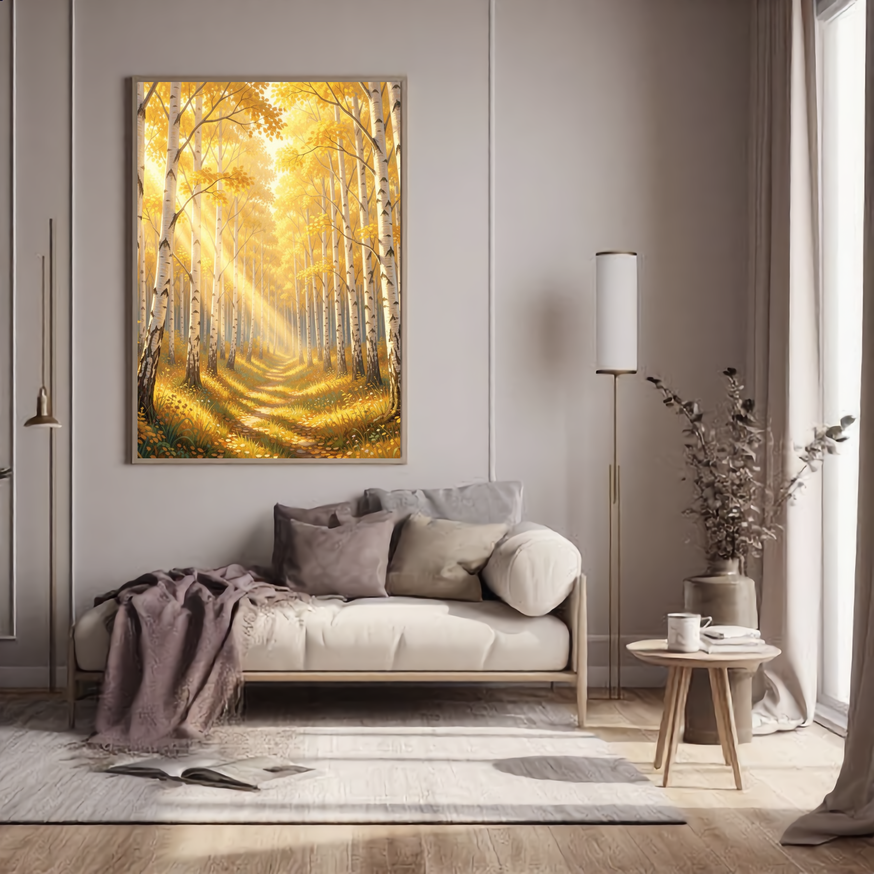 Sunlit Birch Grove – Nature Landscape Digital Art Print
