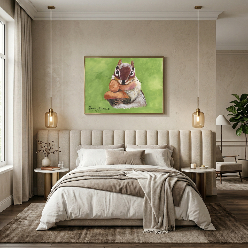 Chipmunk Hugging His Nut – Original Acrylic Painting Digital Art Print