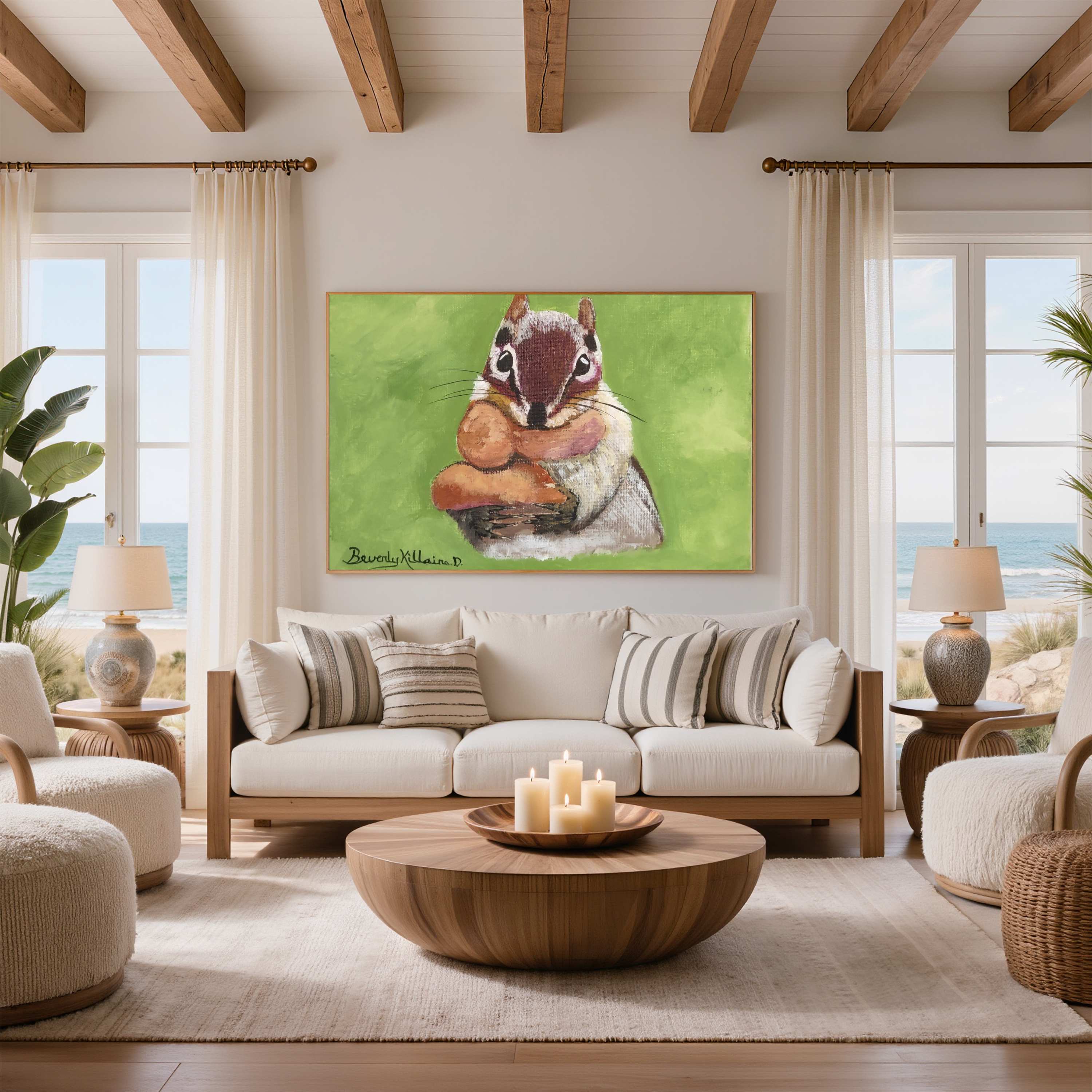 Chipmunk Hugging His Nut – Original Acrylic Painting Digital Art Print