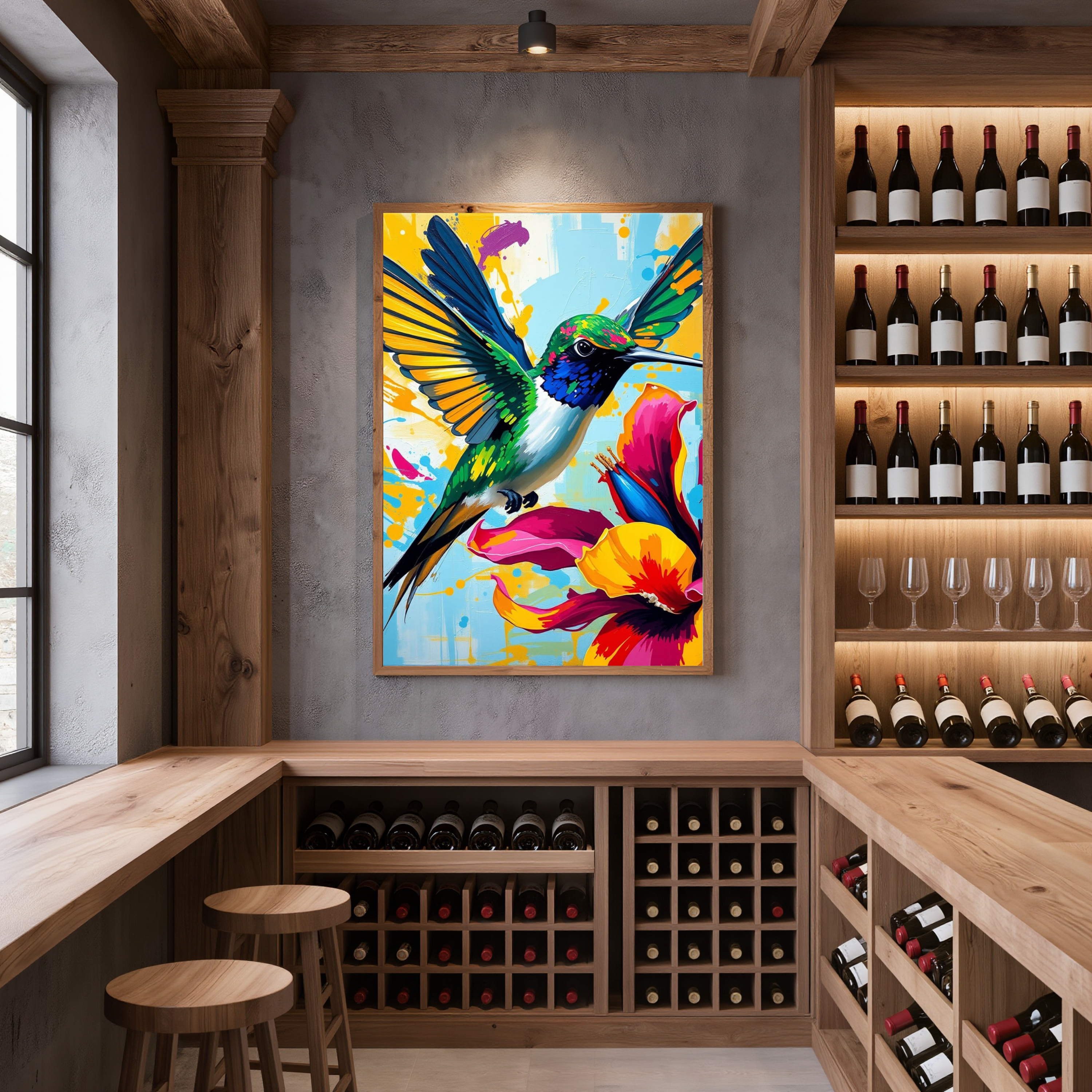Abstract Hummingbird and Flower – Digital Art Print