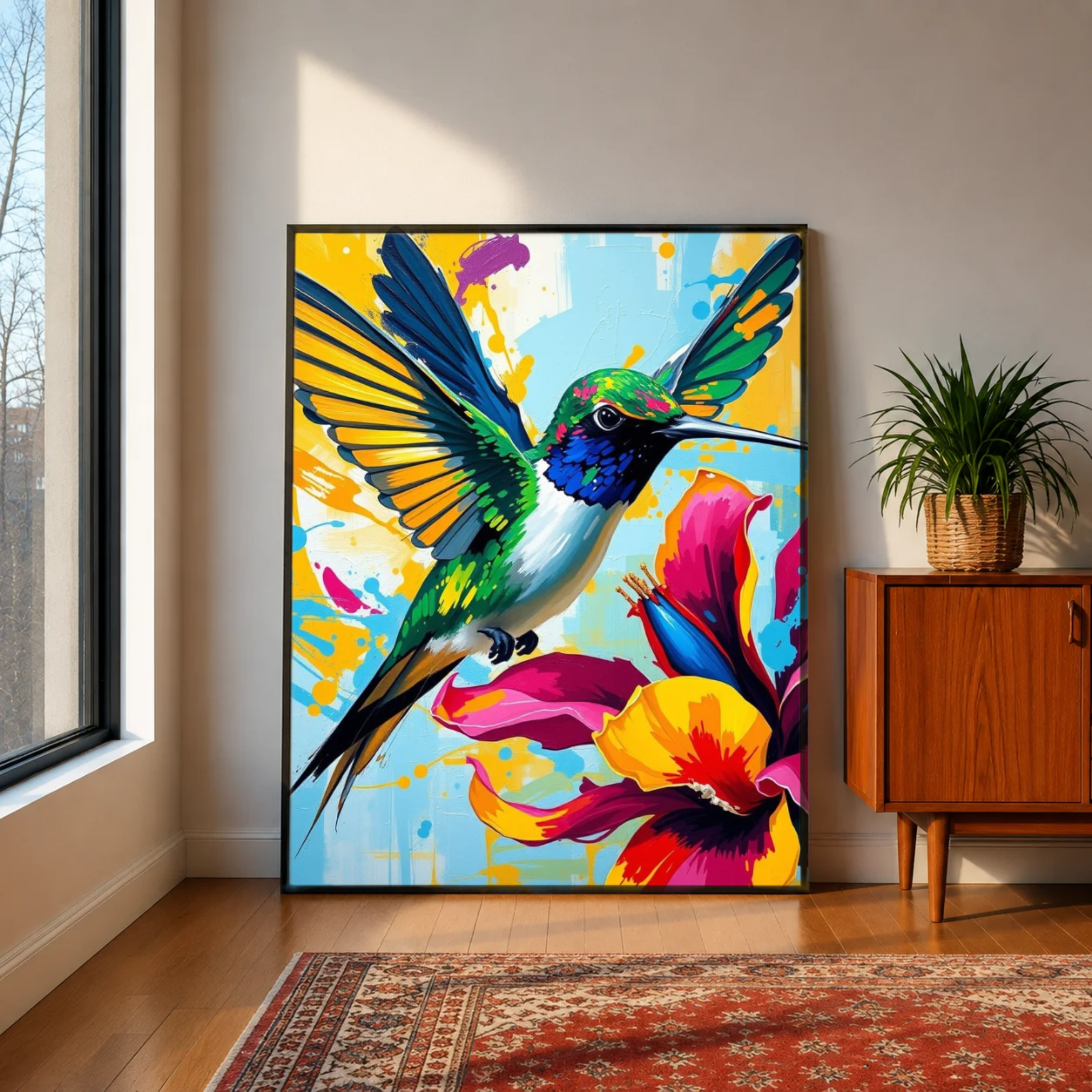 Abstract Hummingbird and Flower – Digital Art Print