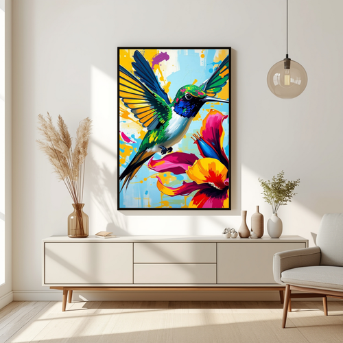 Abstract Hummingbird and Flower – Digital Art Print