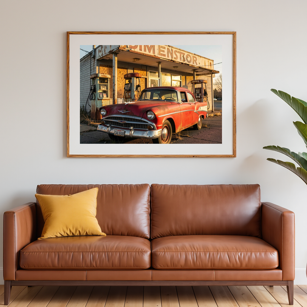 Eddie's General Store – Vintage Car & Rustic Countryside Digital Art Print