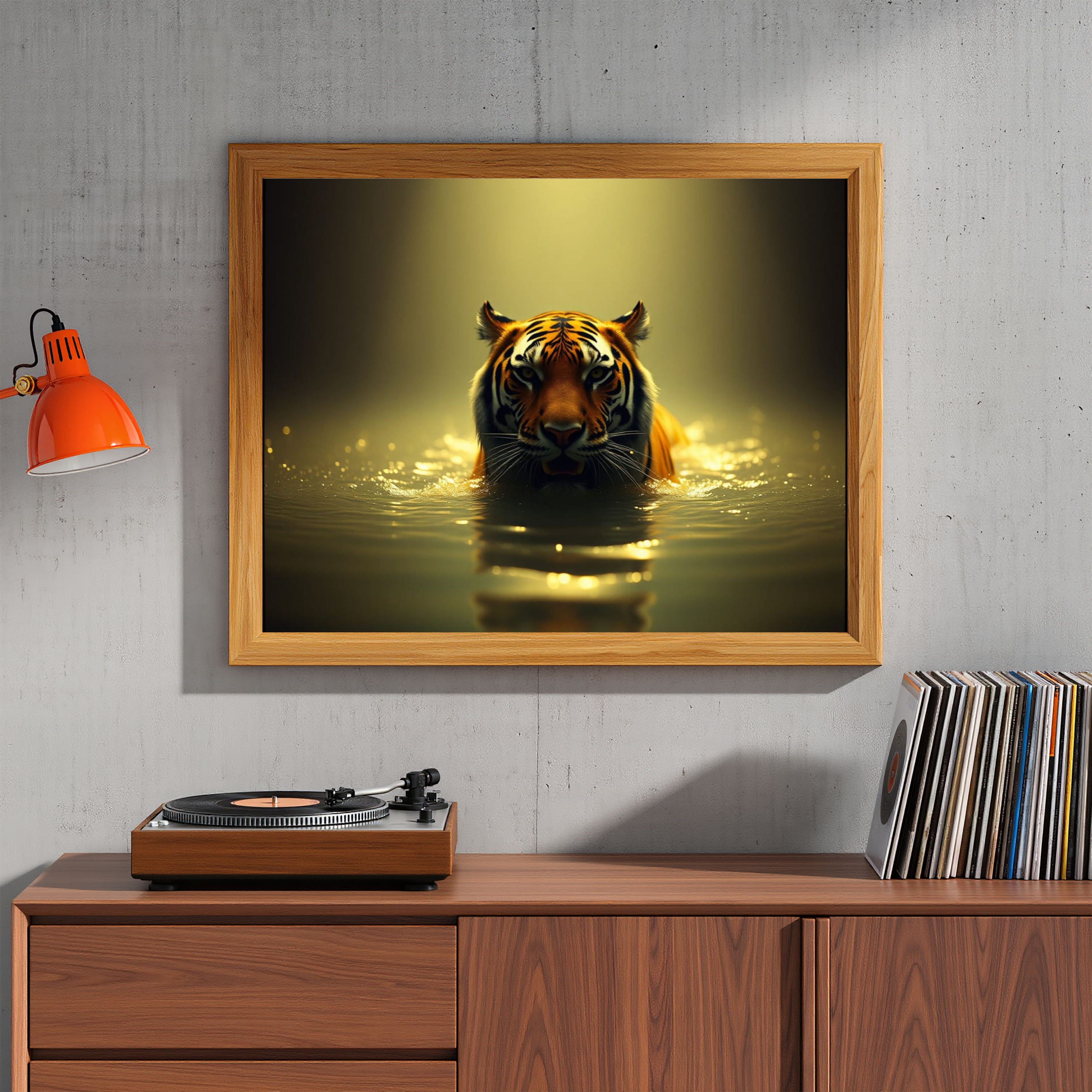Golden Guardian Tiger in Water – Instant Download Wall Art Print