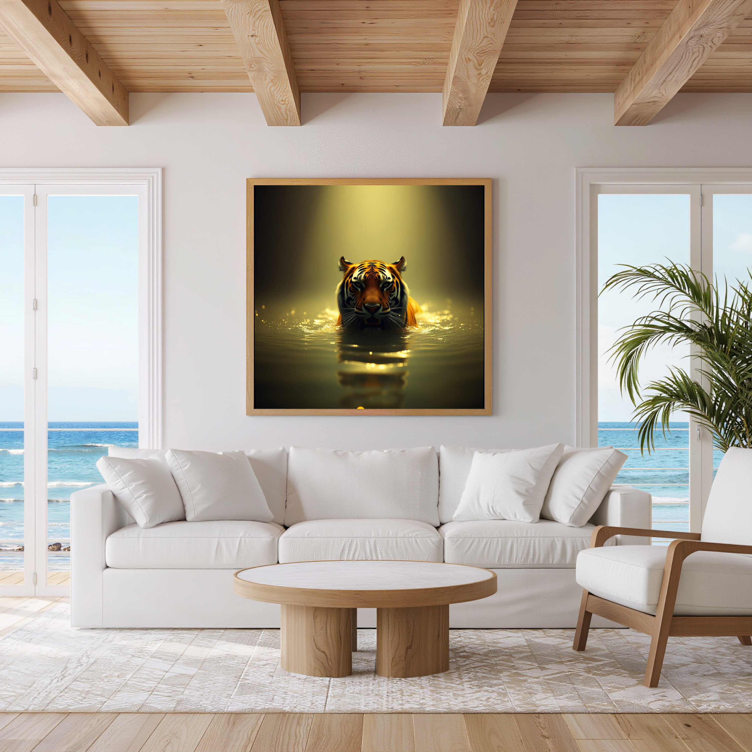 Golden Guardian Tiger in Water – Instant Download Wall Art Print