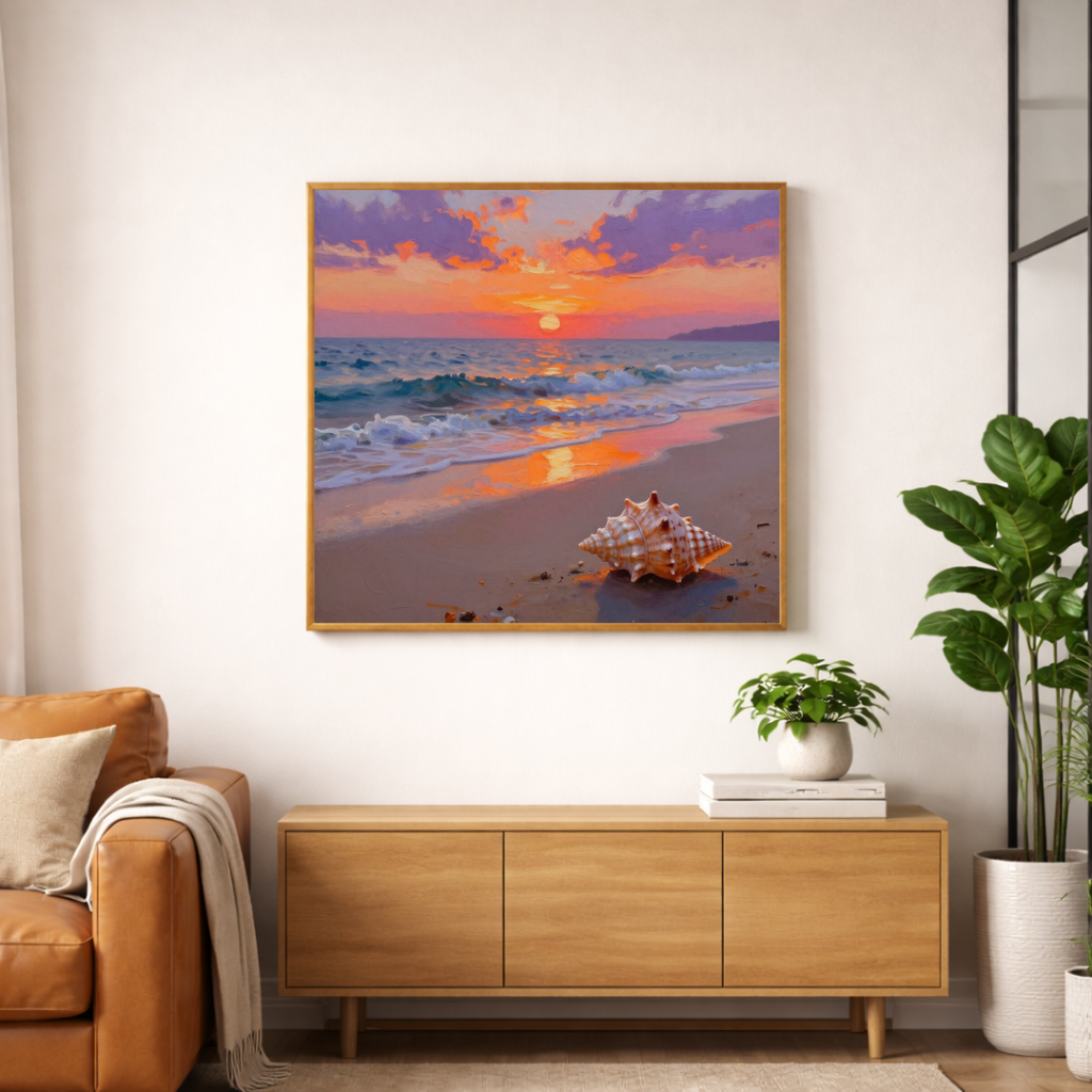 Coastal Sunset & Seashell — Digital Art Print