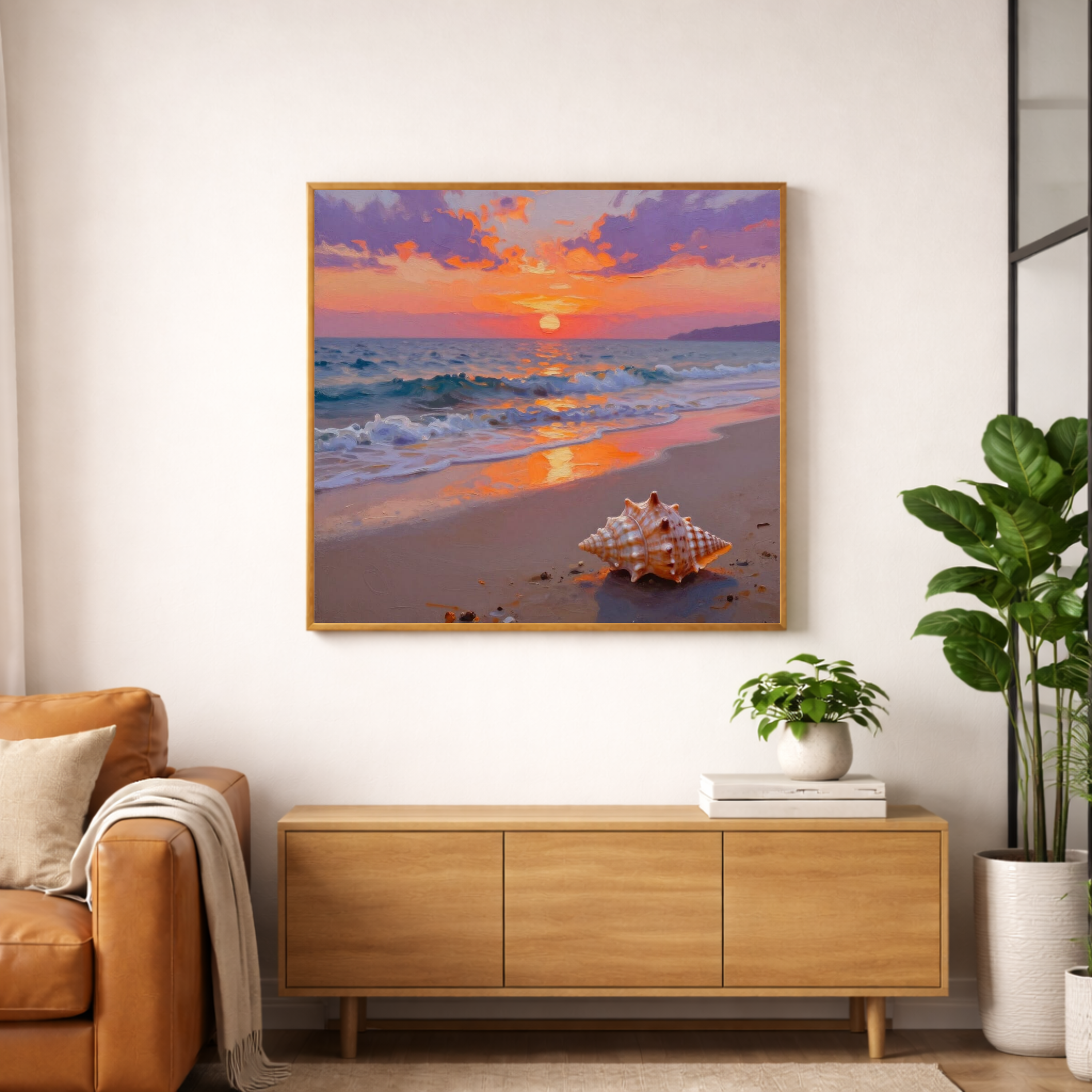 Coastal Sunset & Seashell — Digital Art Print