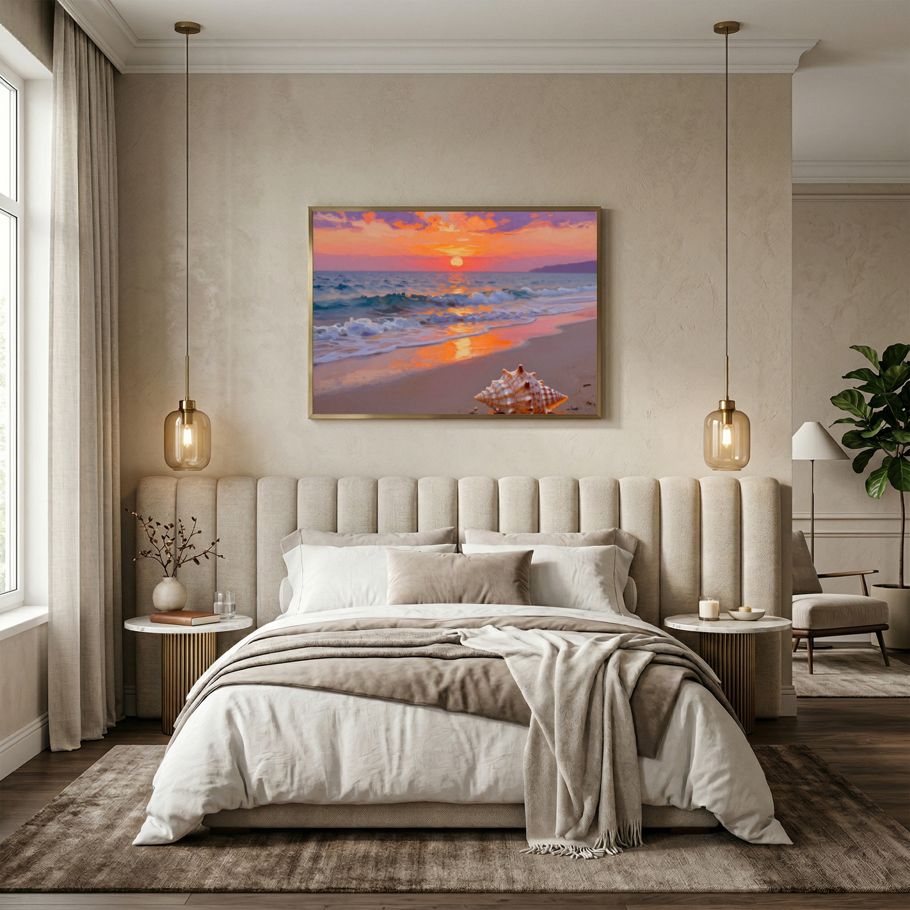 Coastal Sunset & Seashell — Digital Art Print