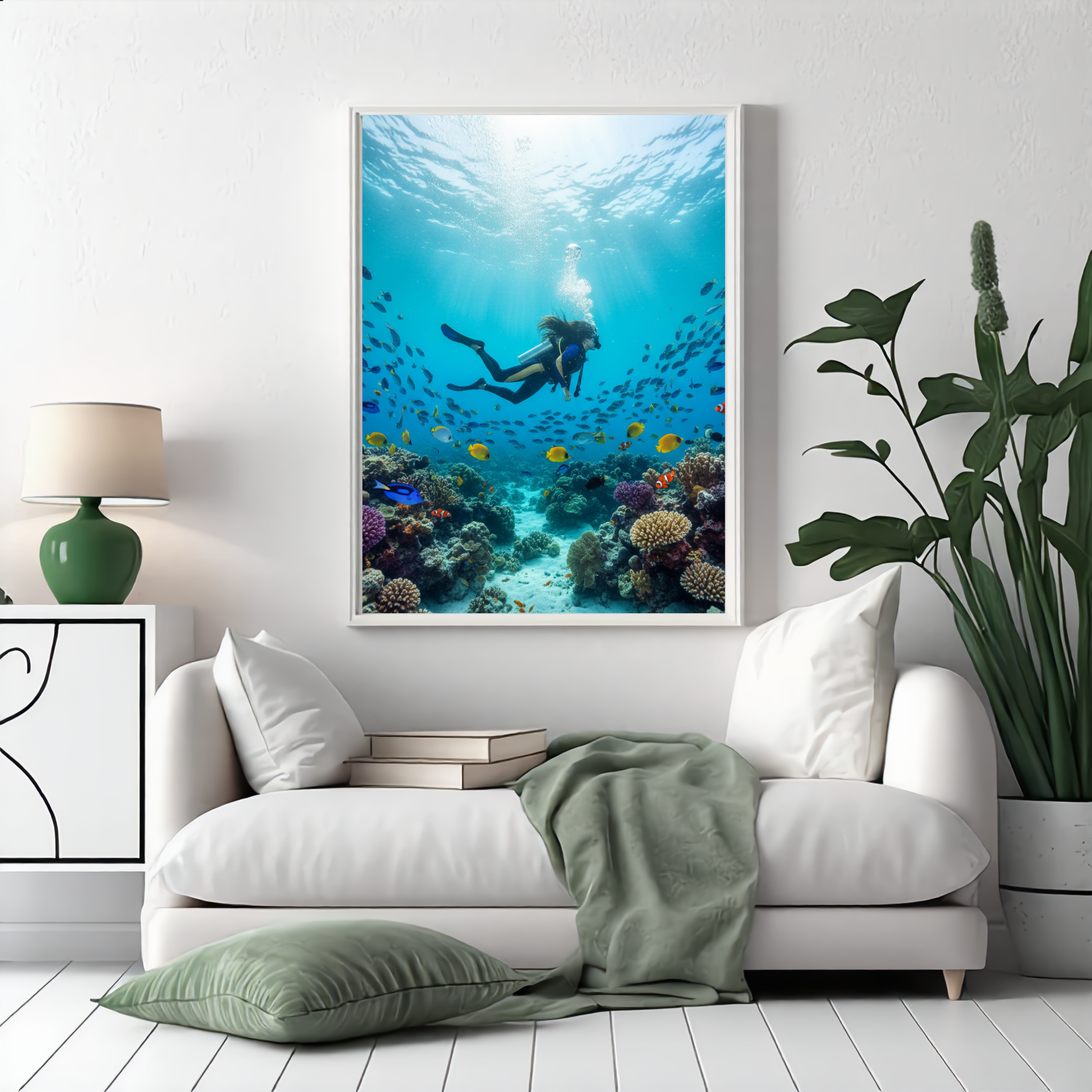 Ocean Depths Explorer – Scuba Diver & Tropical Fish Wall Art Instant Download