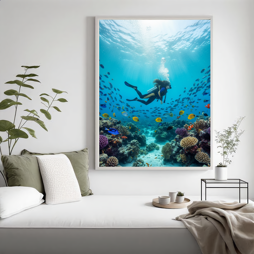 Ocean Depths Explorer – Scuba Diver & Tropical Fish Wall Art Instant Download