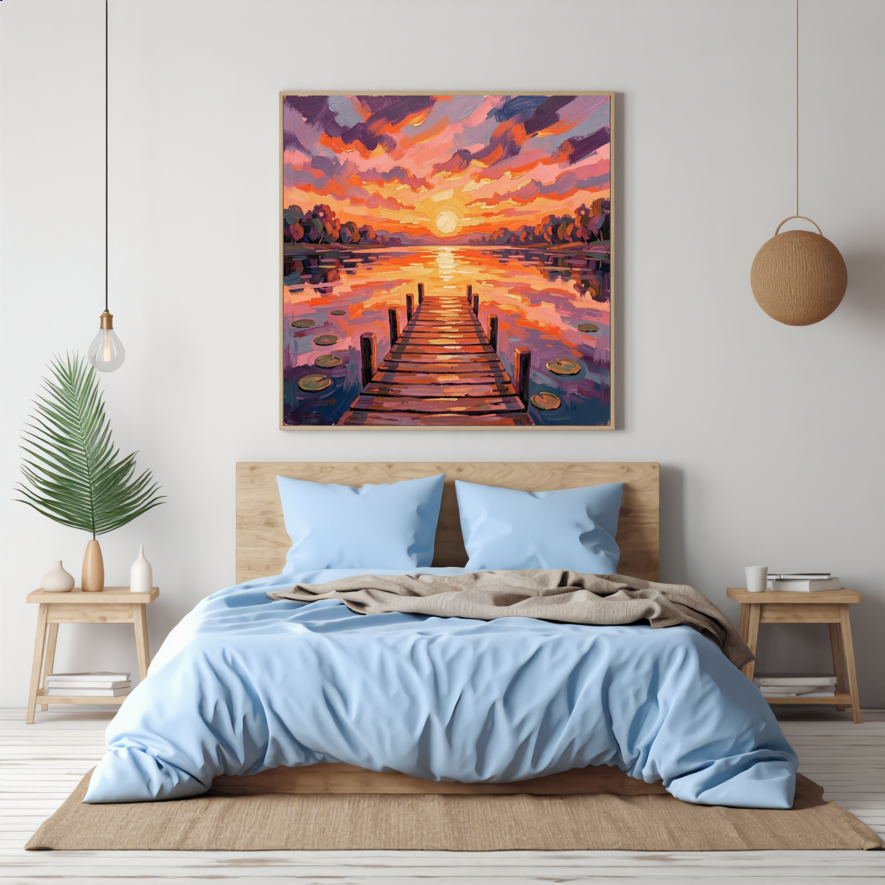 Lakeside Dock at Sunset — Digital Art Print