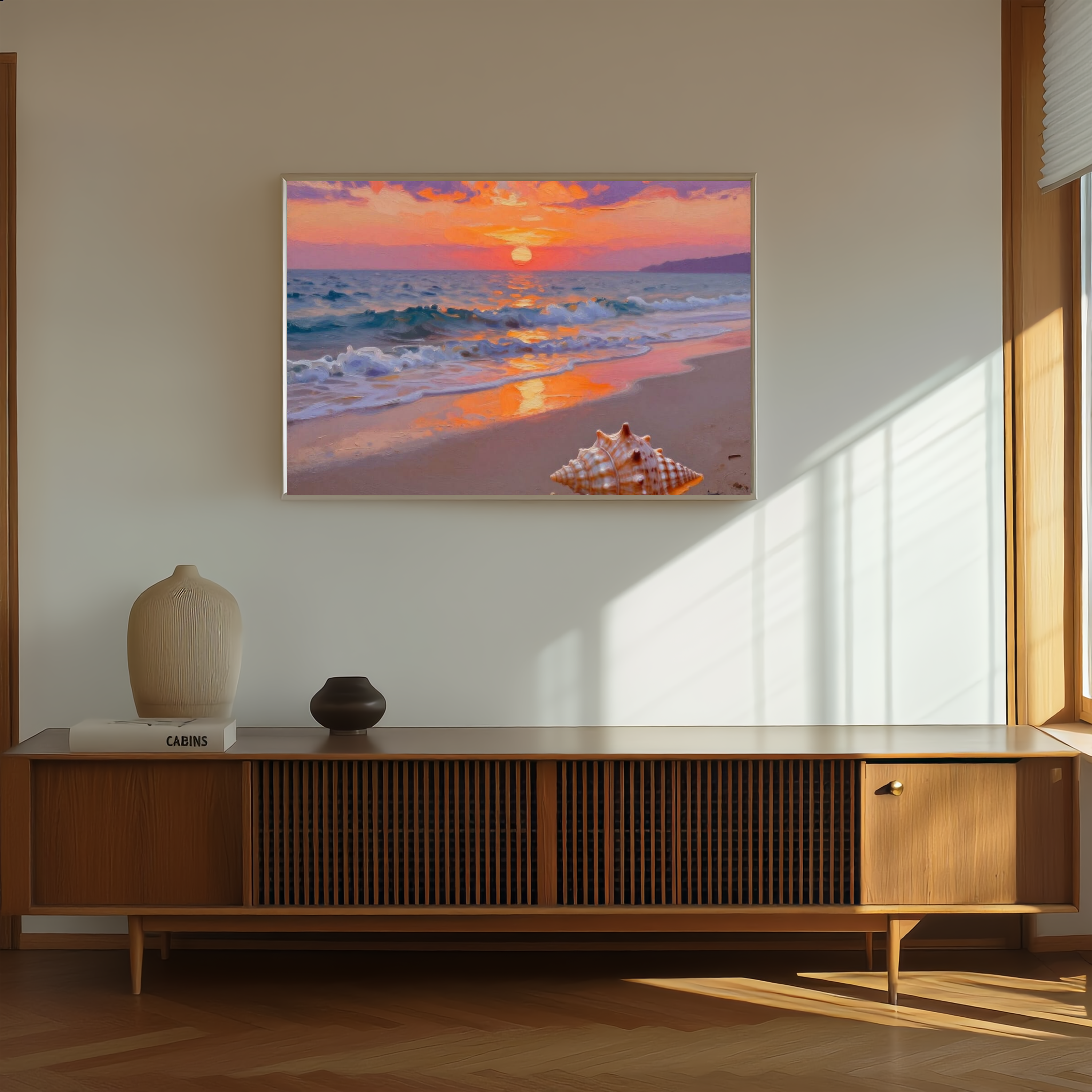 Coastal Sunset & Seashell — Digital Art Print