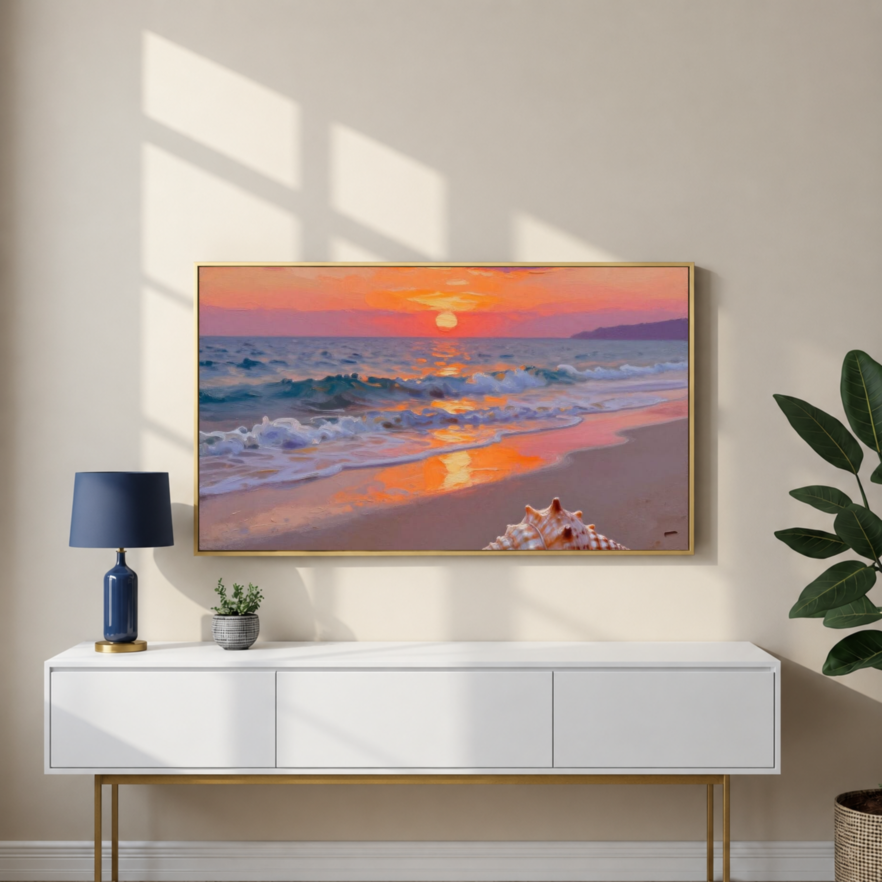 Coastal Sunset & Seashell — Digital Art Print