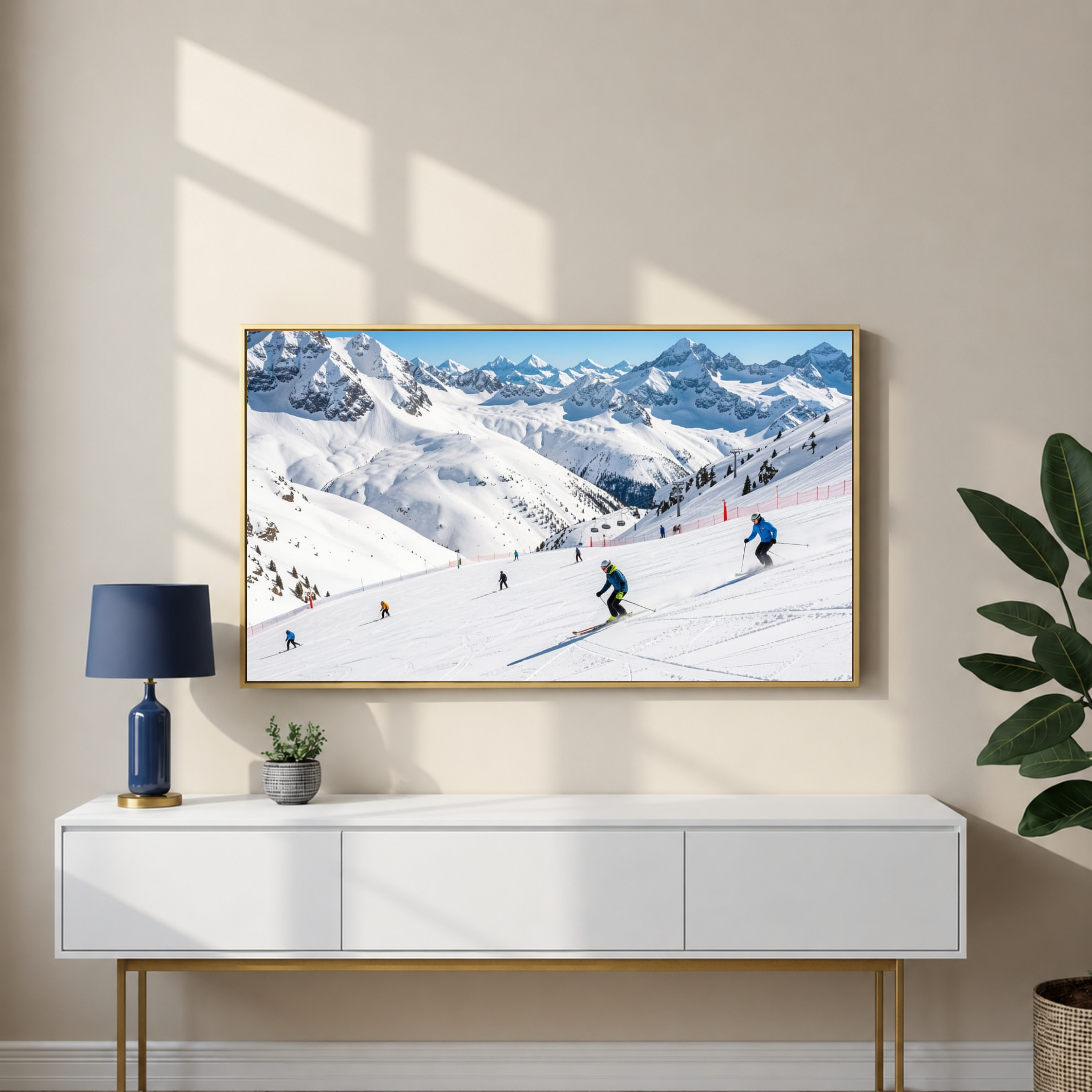 Carving the Mountain – Panoramic Ski Run Digital Art Print