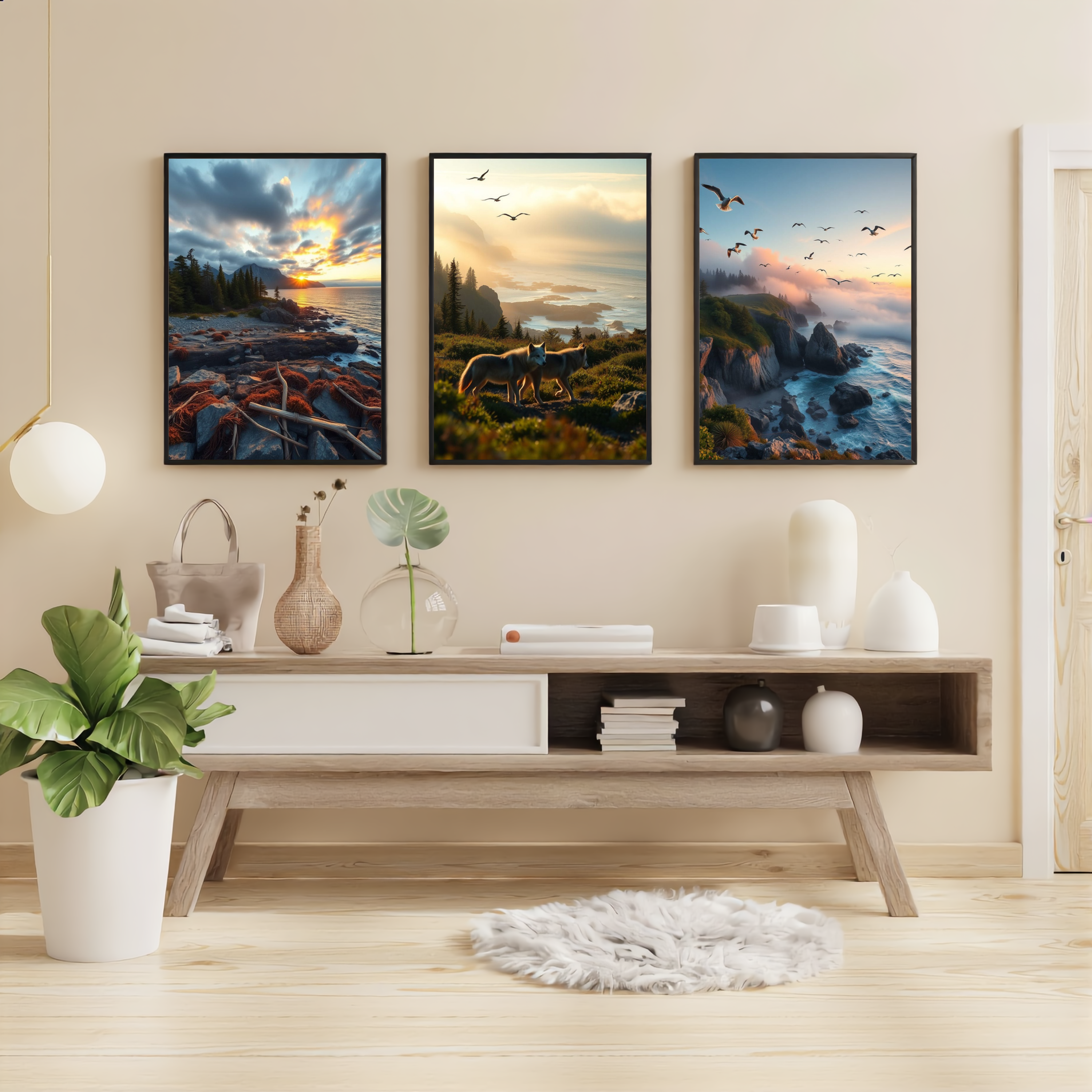 Wolves on the Misty Coast — Digital Art Print