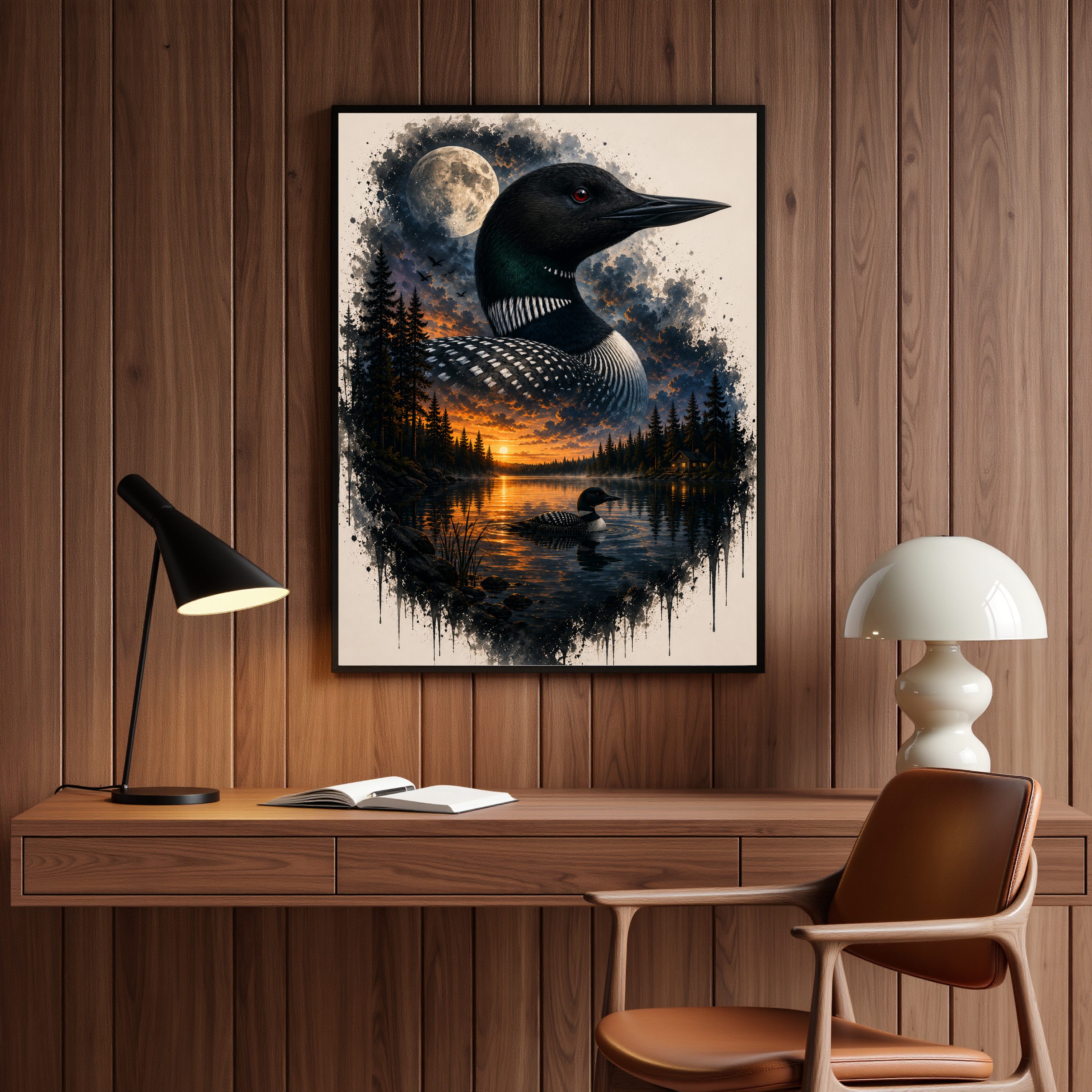 Loon at Moonrise – Canadian Wilderness Digital Art Print