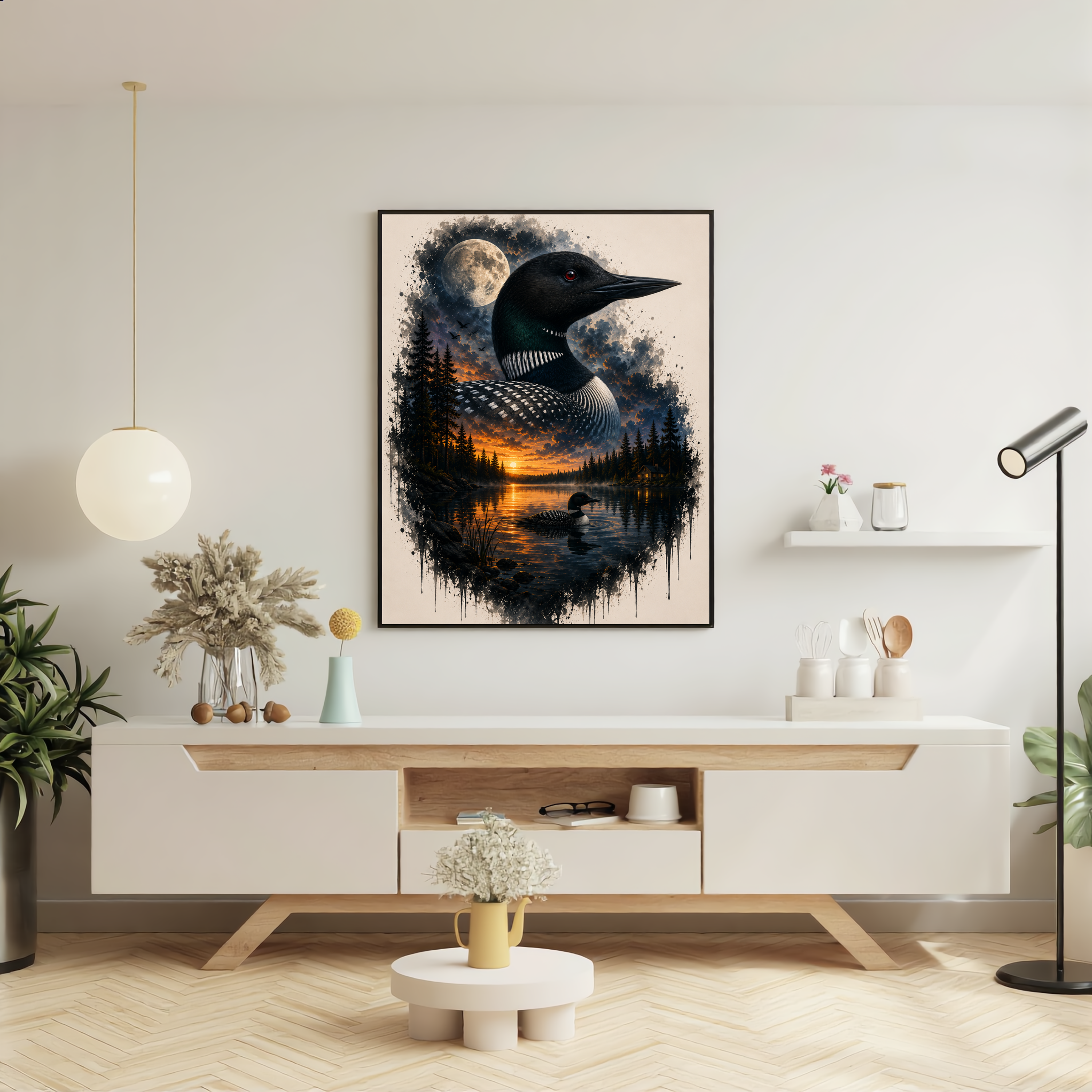 Loon at Moonrise – Canadian Wilderness Digital Art Print