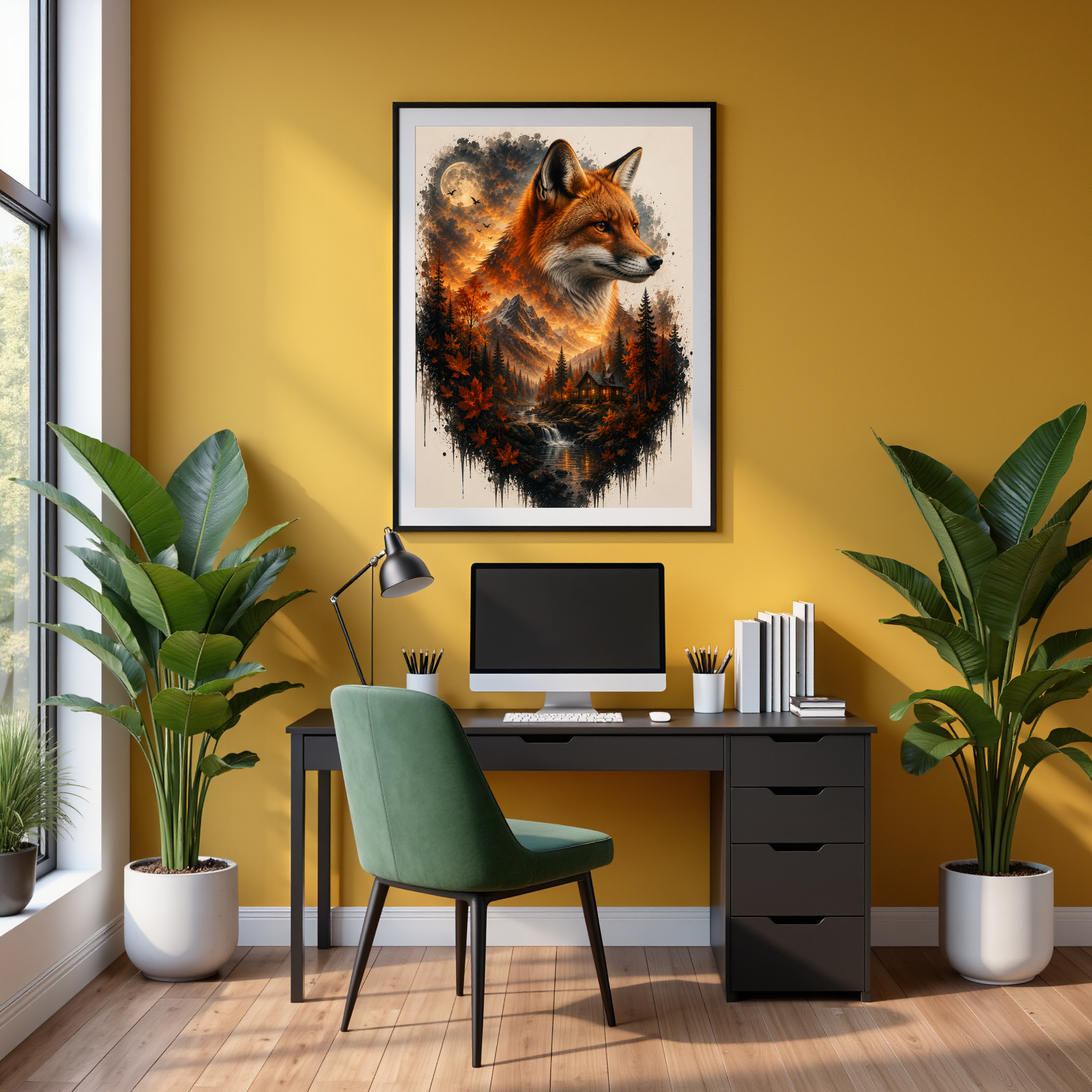 Autumn Fox at Moonrise – Mystical Wildlife Digital Art Print