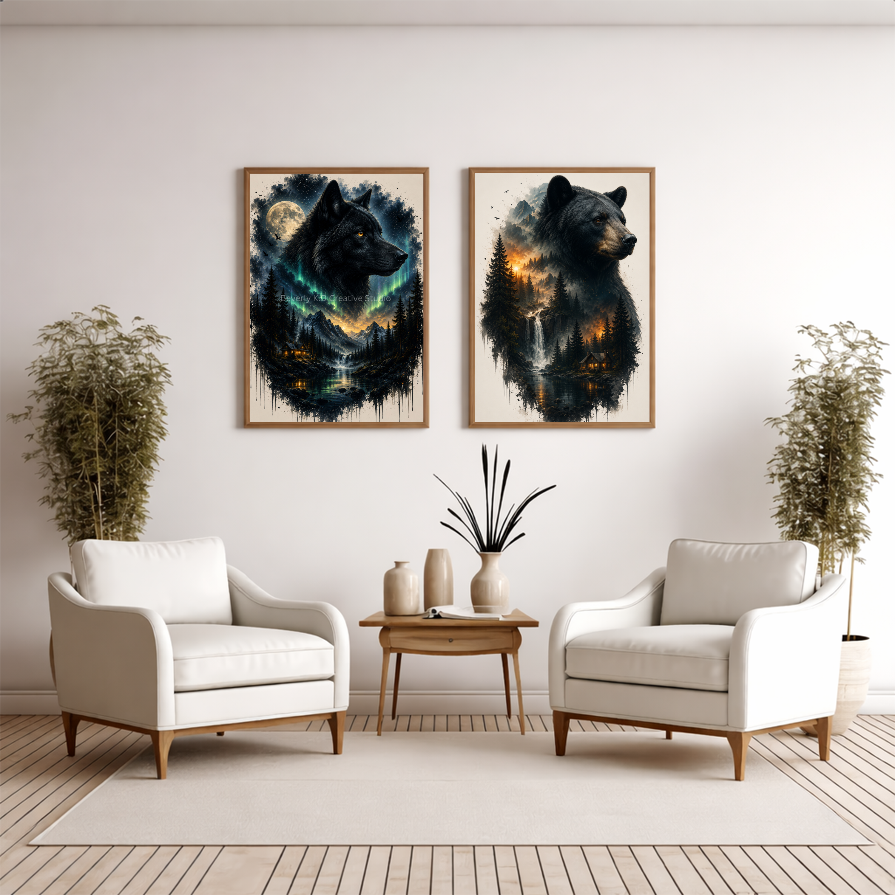 Spirit of the Forest Black Bear Double Exposure Digital Art Print