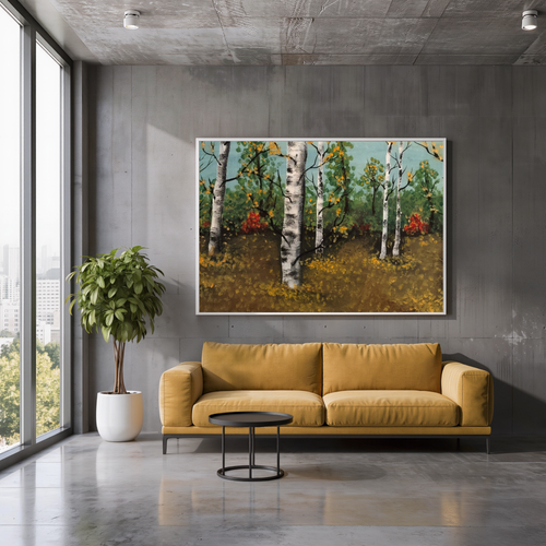 Autumn Birch Forest – Original Acrylic Painting Digital Art Print