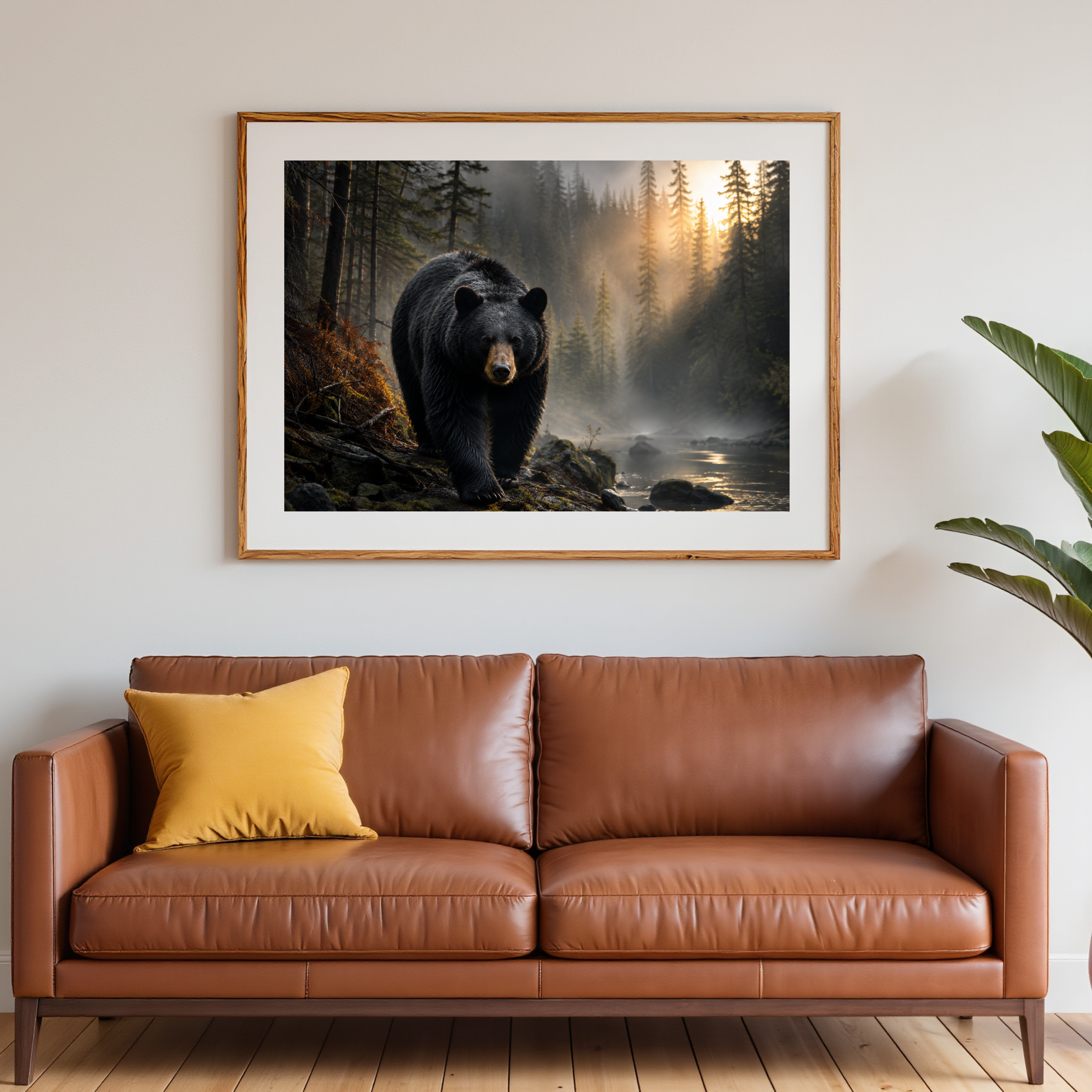 Shadow in the Mist – Black Bear Forest Wall Art Instant Download
