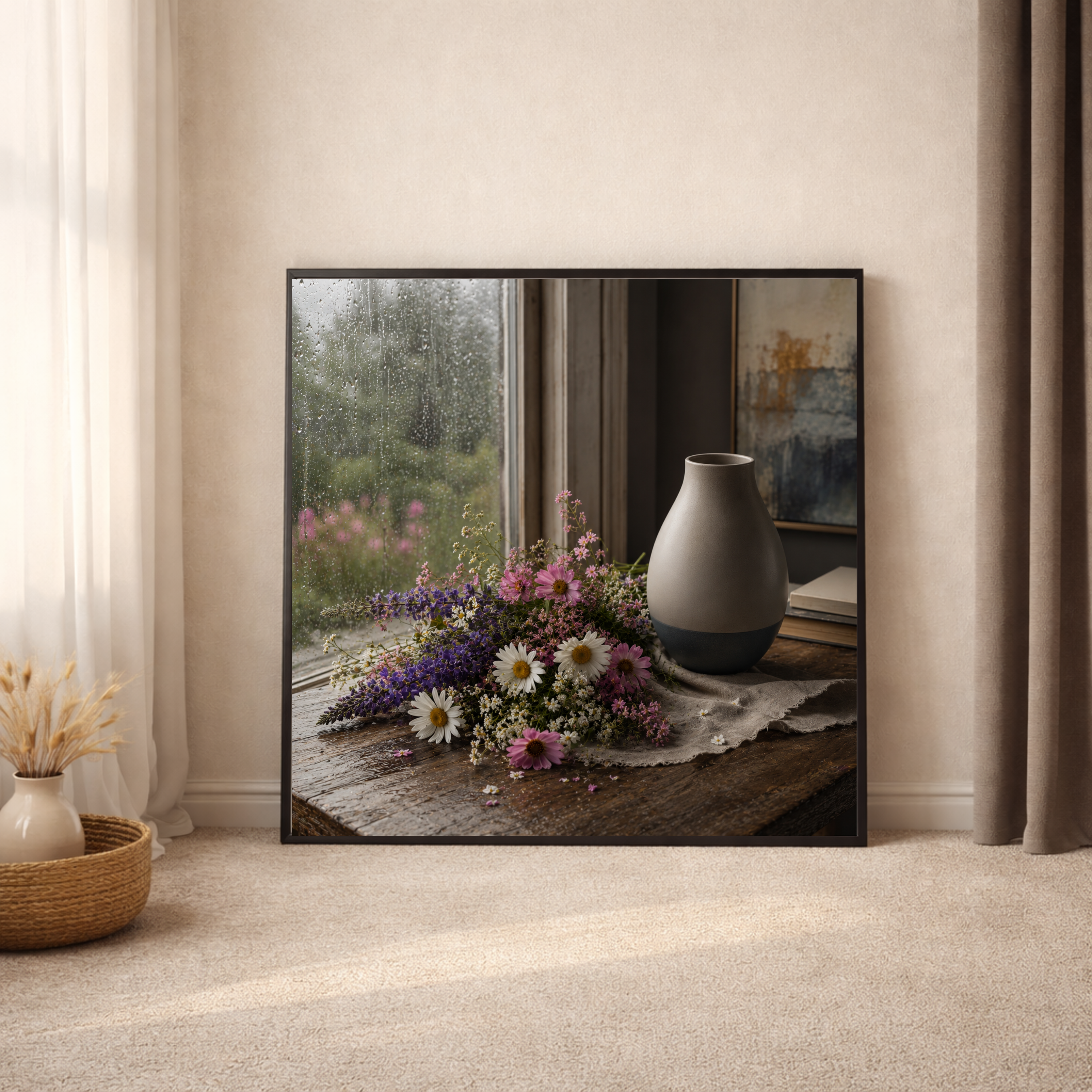 Soft Rain & Wildflowers – Floral Still Life Wall Art Instant Download