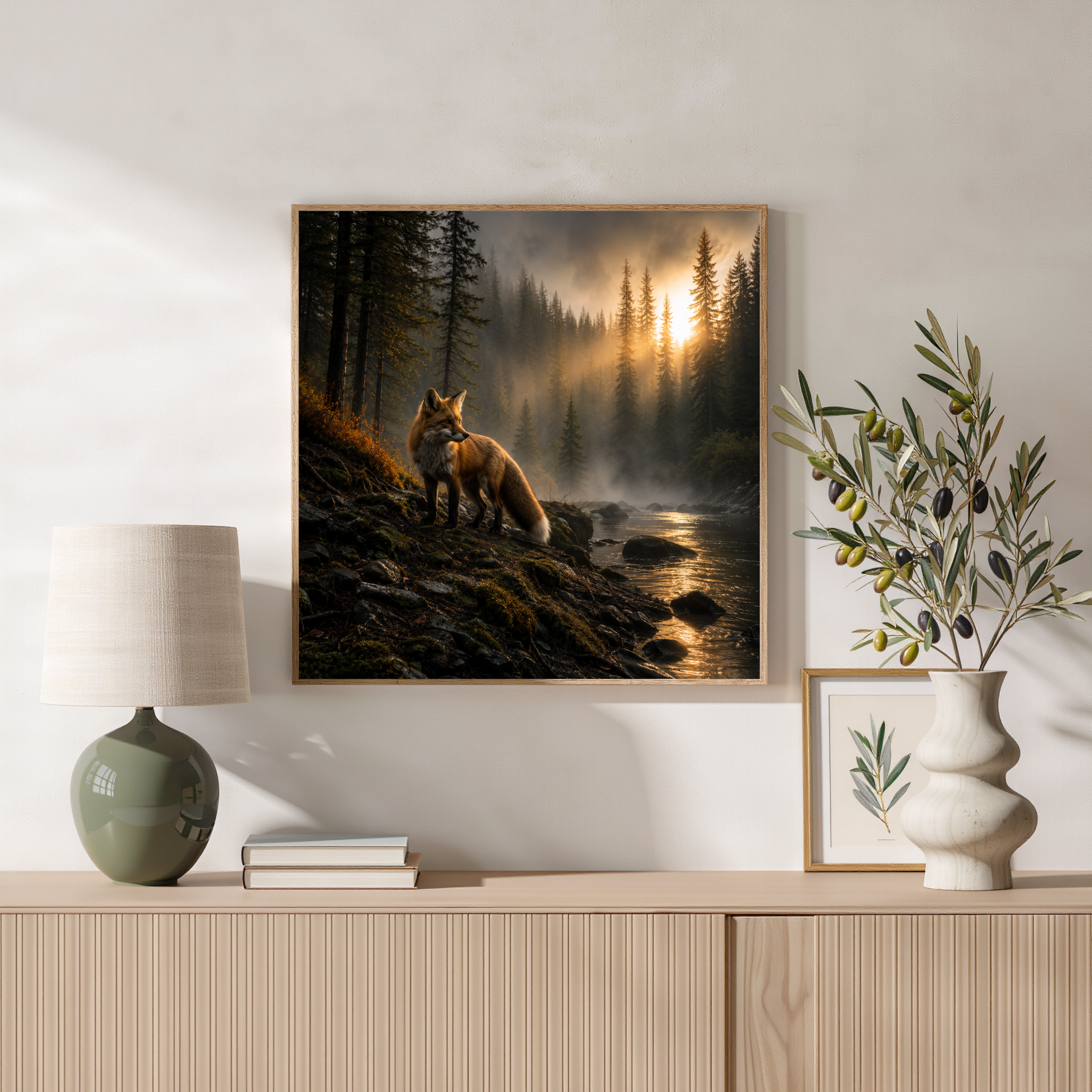 Red Fox in the Misty Forest – Wildlife Wall Art Instant Download