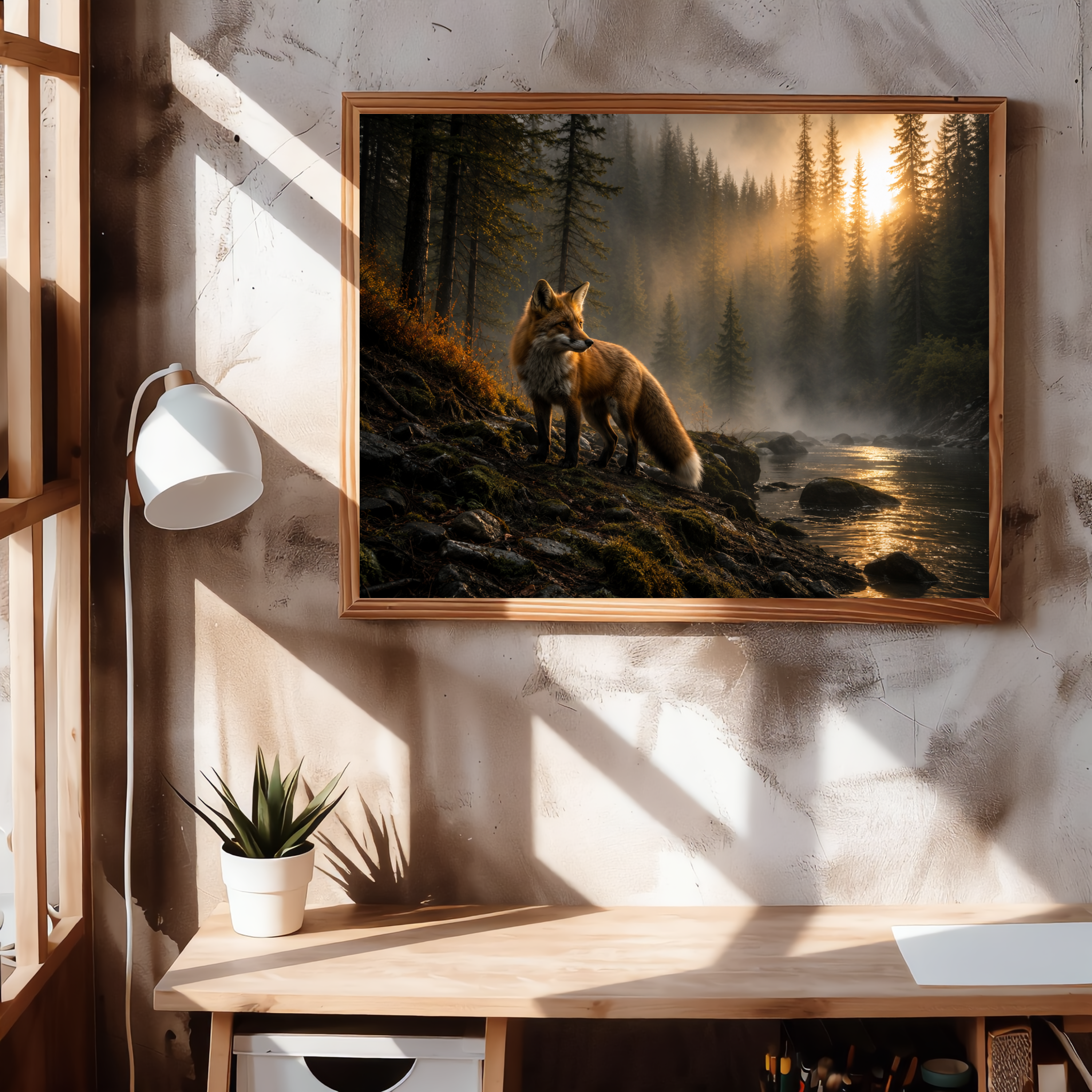 Red Fox in the Misty Forest – Wildlife Wall Art Instant Download