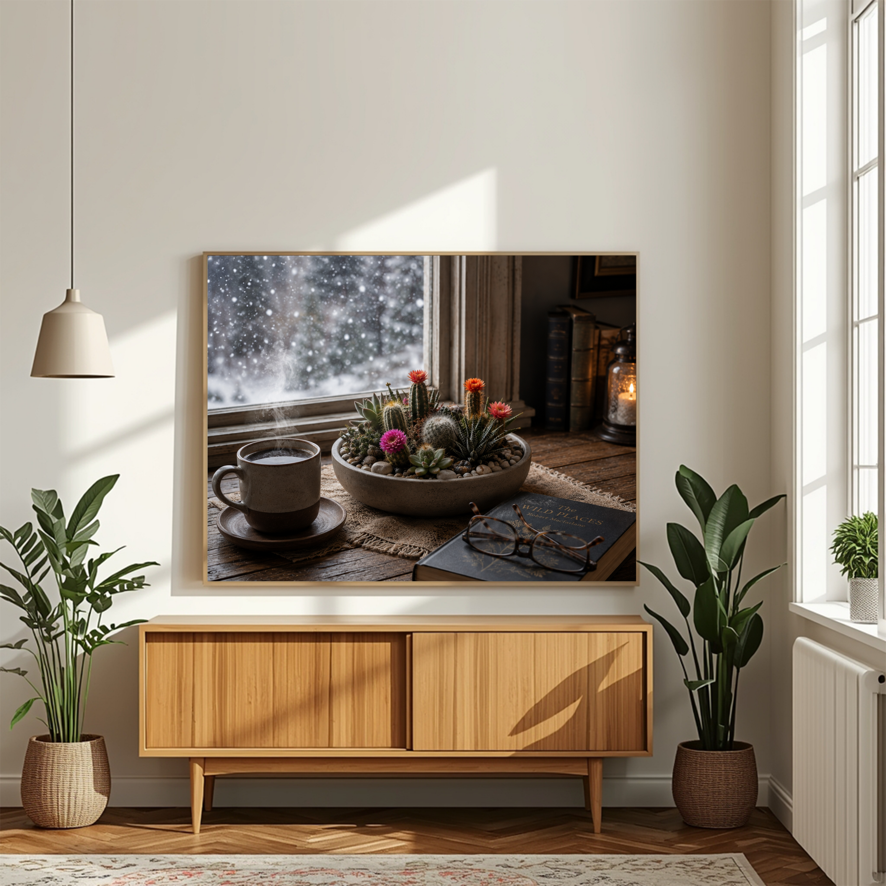 Cozy Winter Window – Cactus & Coffee Digital Art Print