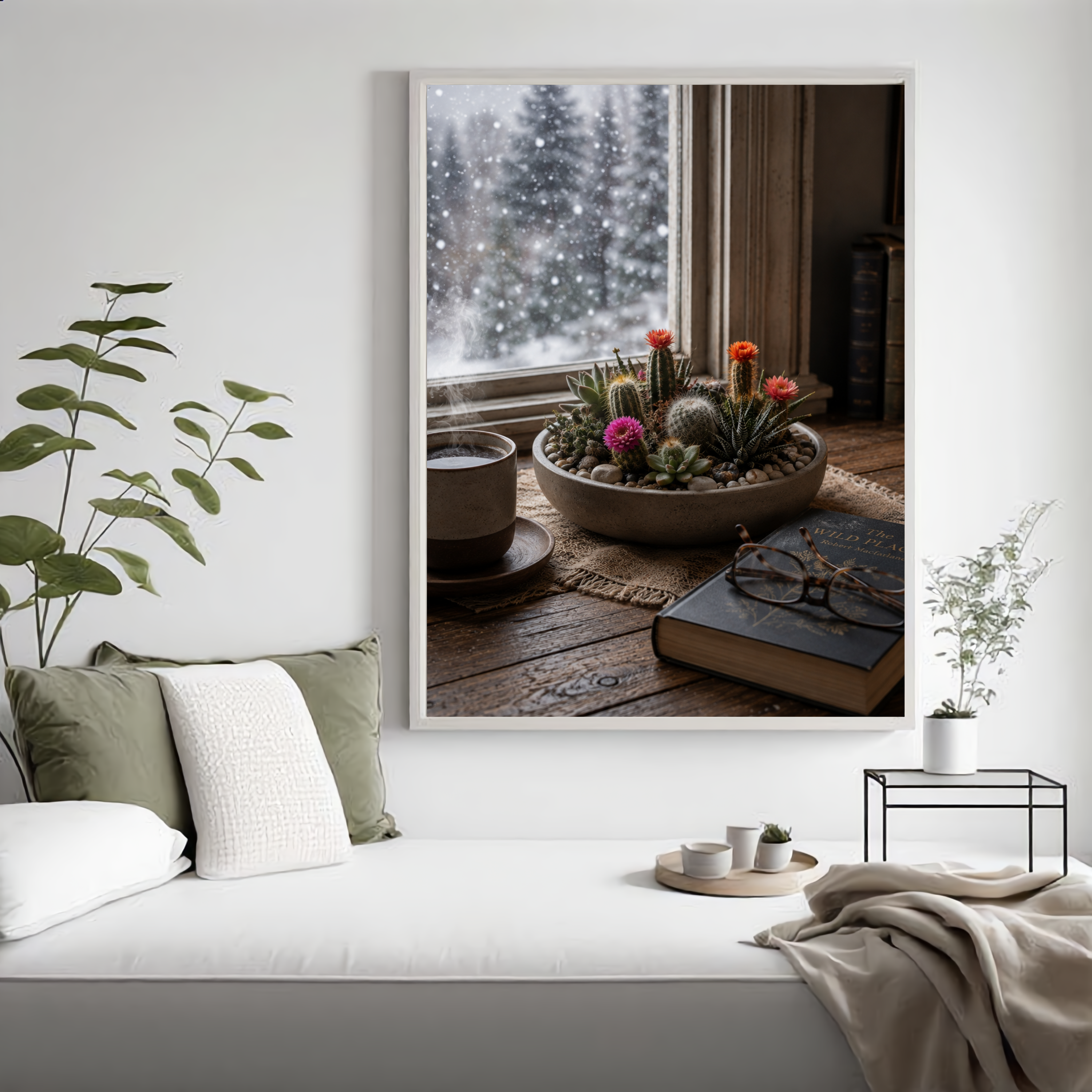 Cozy Winter Window – Cactus & Coffee Digital Art Print