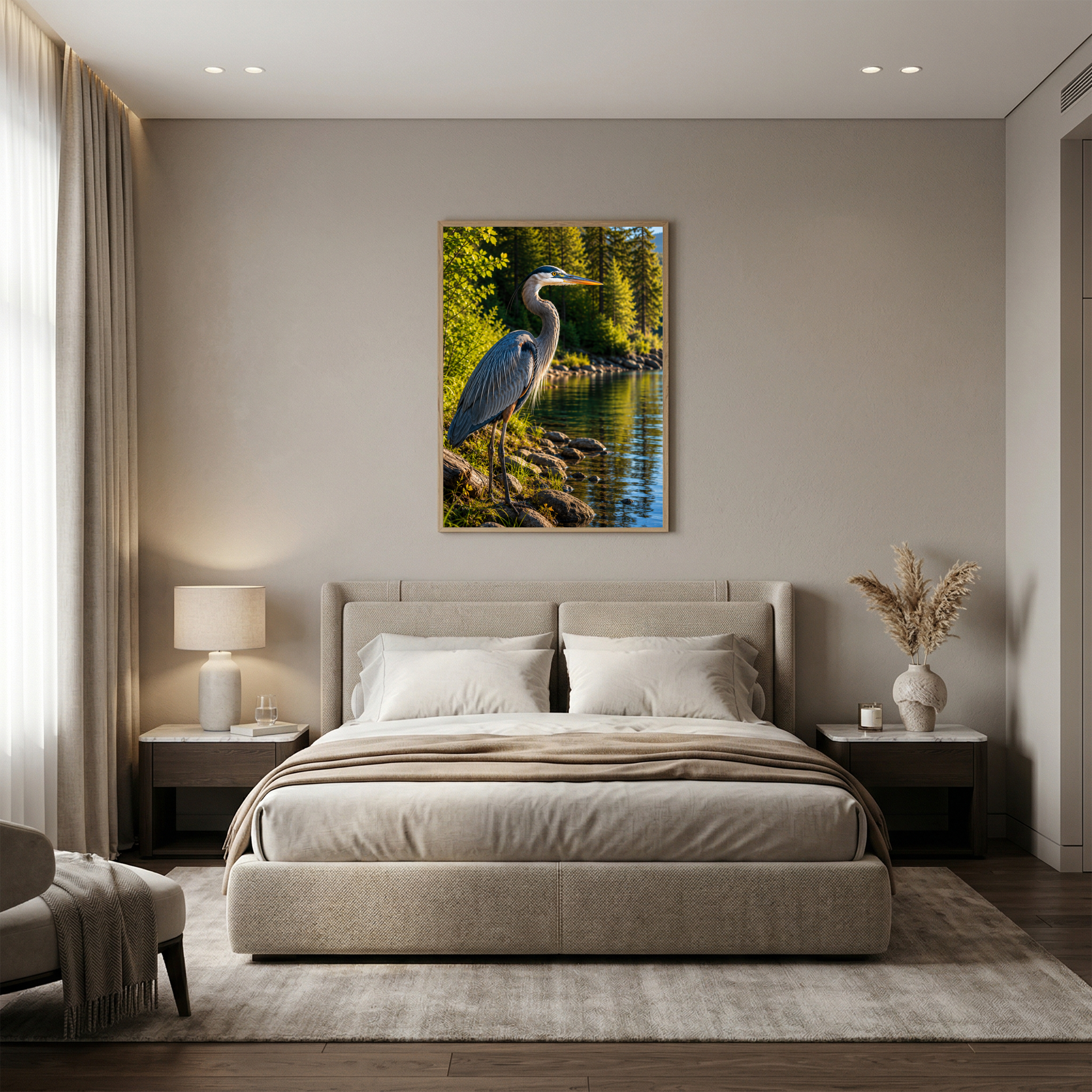 Great Blue Heron by the Lake – Wildlife Wall Art Instant Download